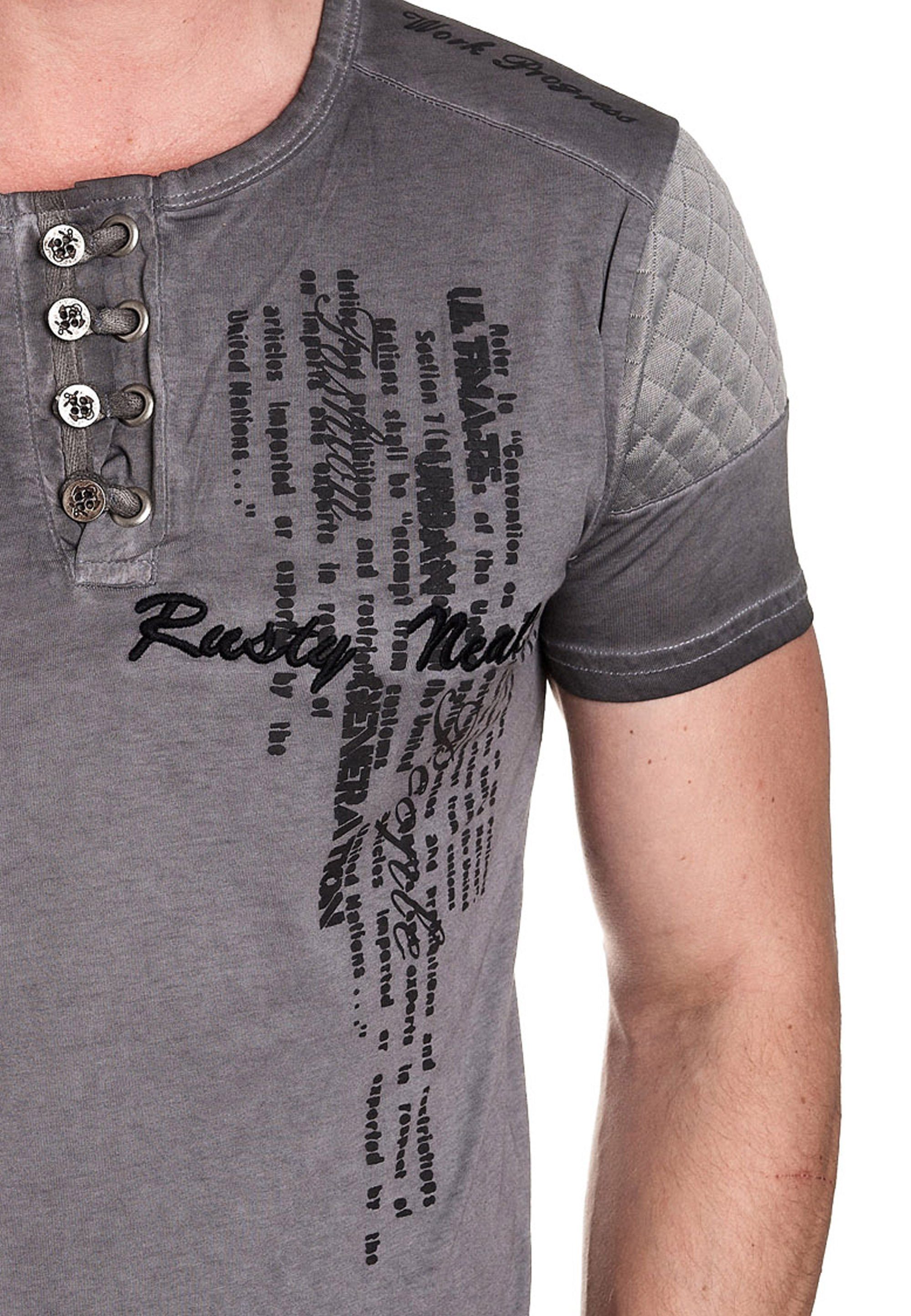 Neal T-Shirt anthrazit Knopfleiste mit Rusty schicker