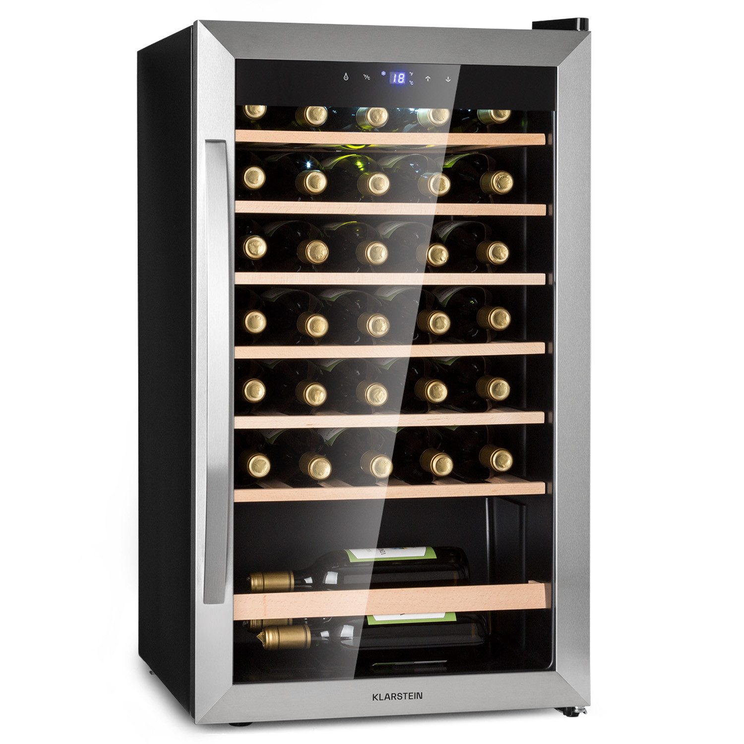 Klarstein Weinkühlschrank Vinamour 32 Uno, für 36 Standardflaschen á 0,75l,Wein Flaschenkühlschrank Weintemperierschrank Weinschrank Kühlschrank