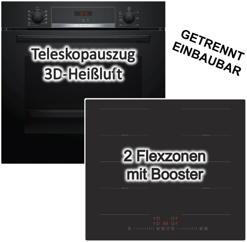 Backofen-Set Backofen Teleskopauszug EEK: A + PKM Induktionskochfeld schwarz 60cm