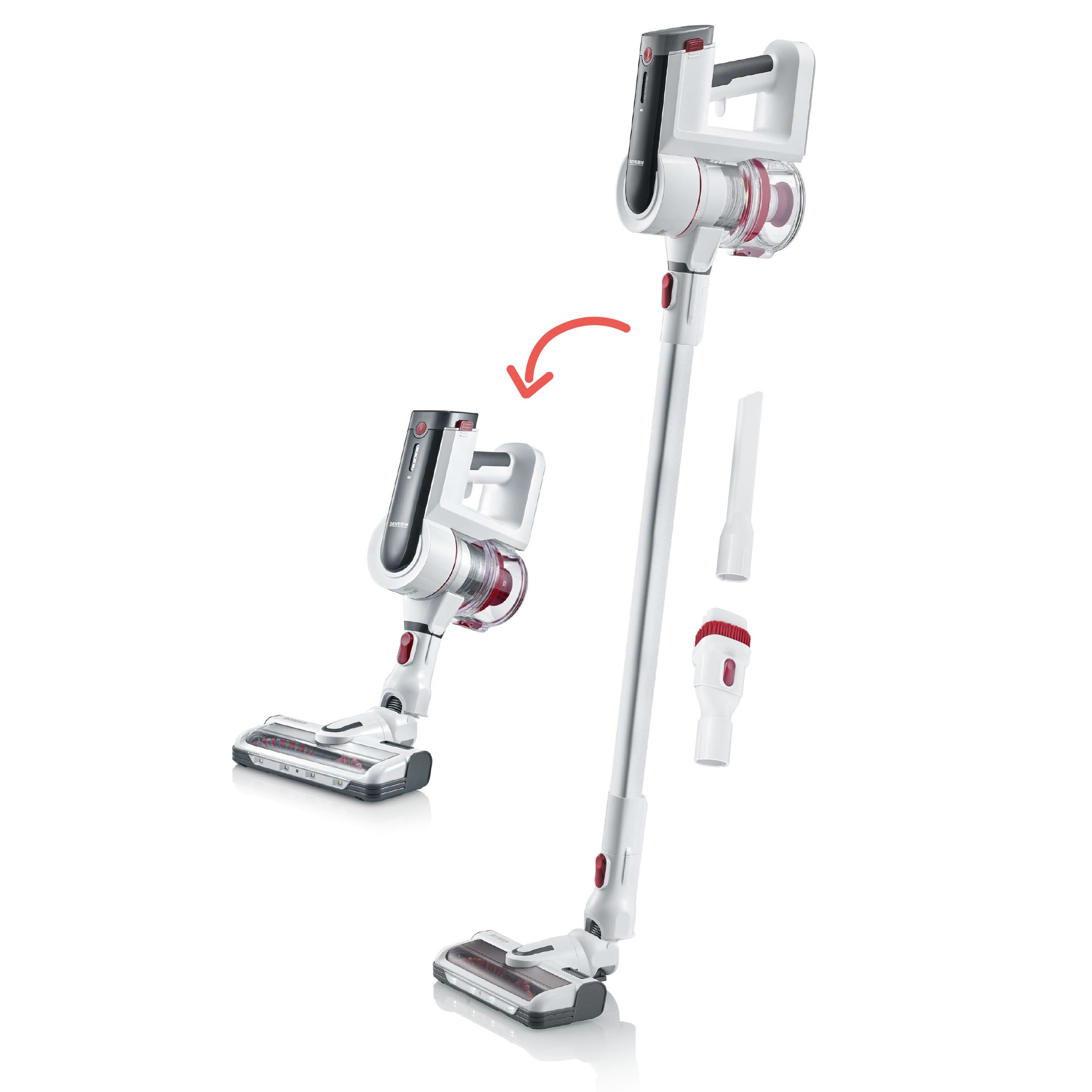 Severin Akku-Hand-und Stielstaubsauger HV 7166, 400 W, kabellos, 60min Laufzeit, für Teppich Hartböden Tierhaare & Auto, 400W