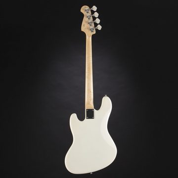 J & D E-Bass, E-Bass, Bass Gitarre mit 4 Saiten und Erle Korpus, JB Bass mit 2 Single Coil Tonabnehmern und passiver Elektronik, 1975 VWH Vintage White, E-Bass, Bass Gitarre, 4 Saiten, Erle Korpus, JB Bass, Single Coil To