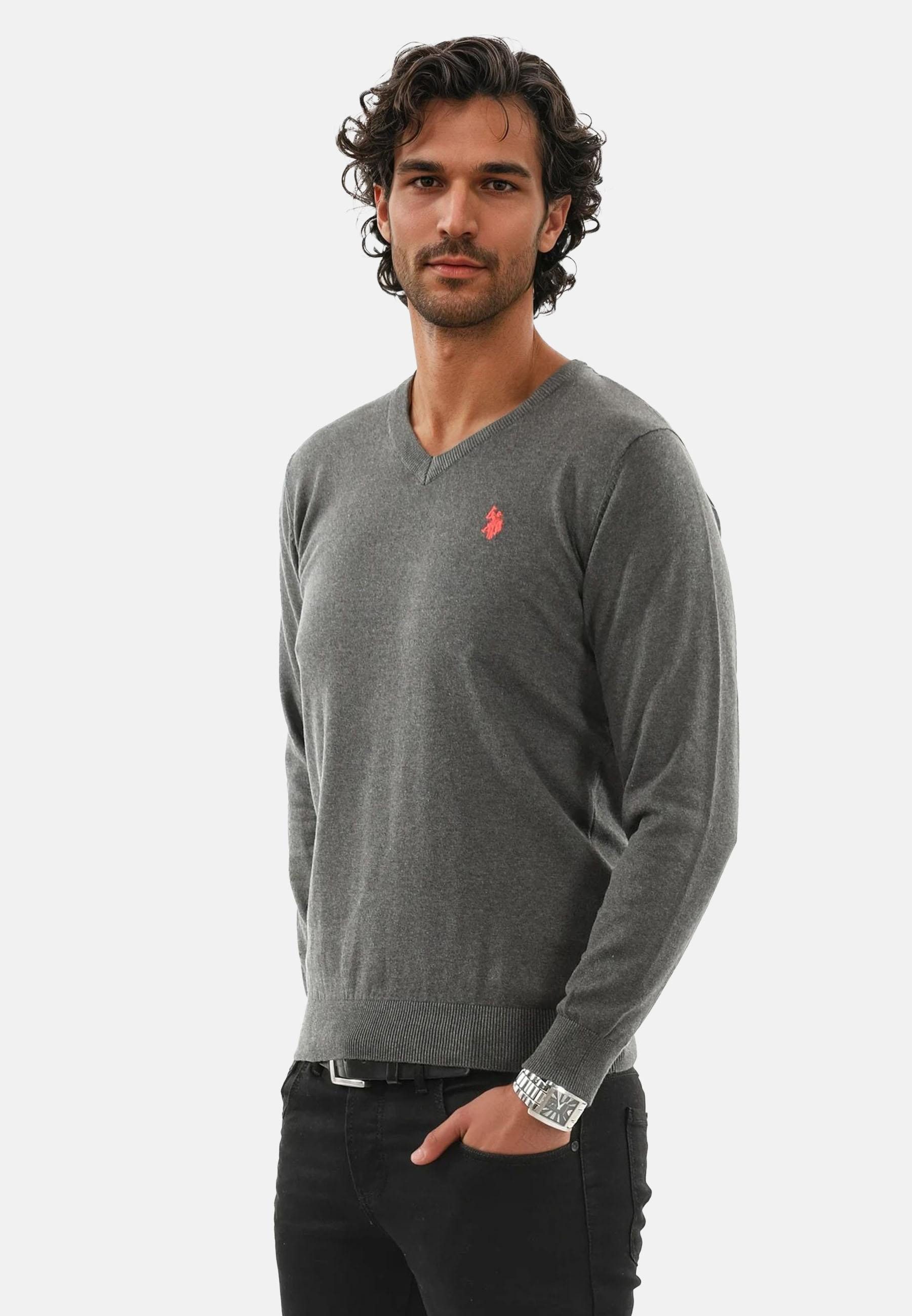 U.S. Polo Assn. V-Ausschnitt-Pullover Longsleeve USPhil – Herren V-Neck Classic Fit mit Logo-Stickerei Angenehme Baumwollmischung, weiches Material und sportiver Look