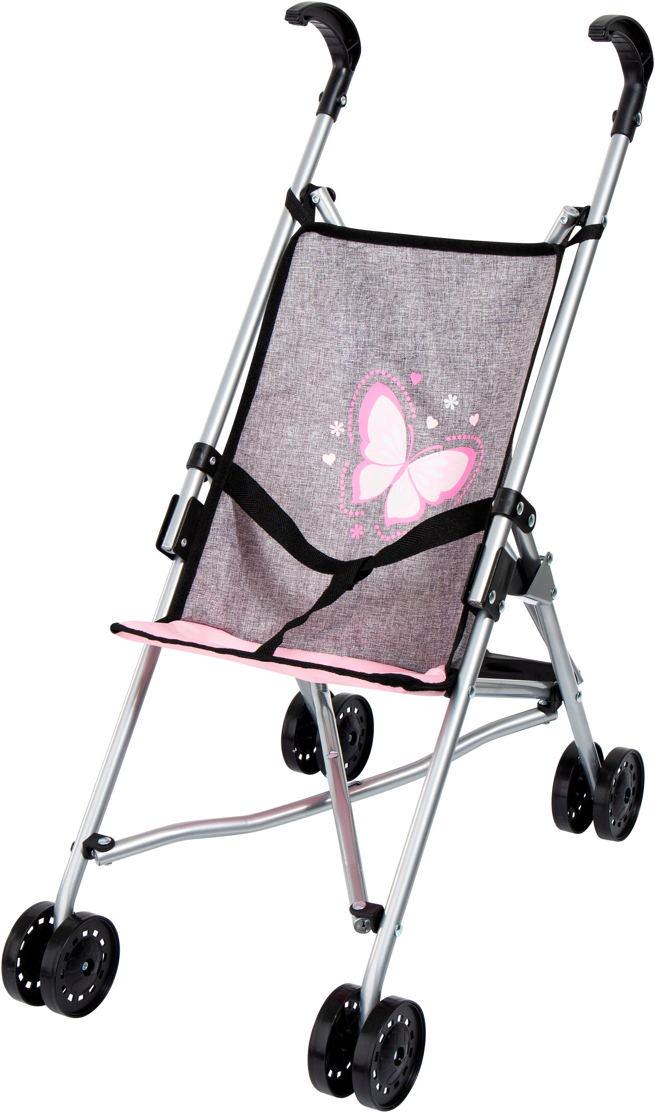 Bayer Puppenbuggy grau/rosa mit Schmetterling günstig online kaufen