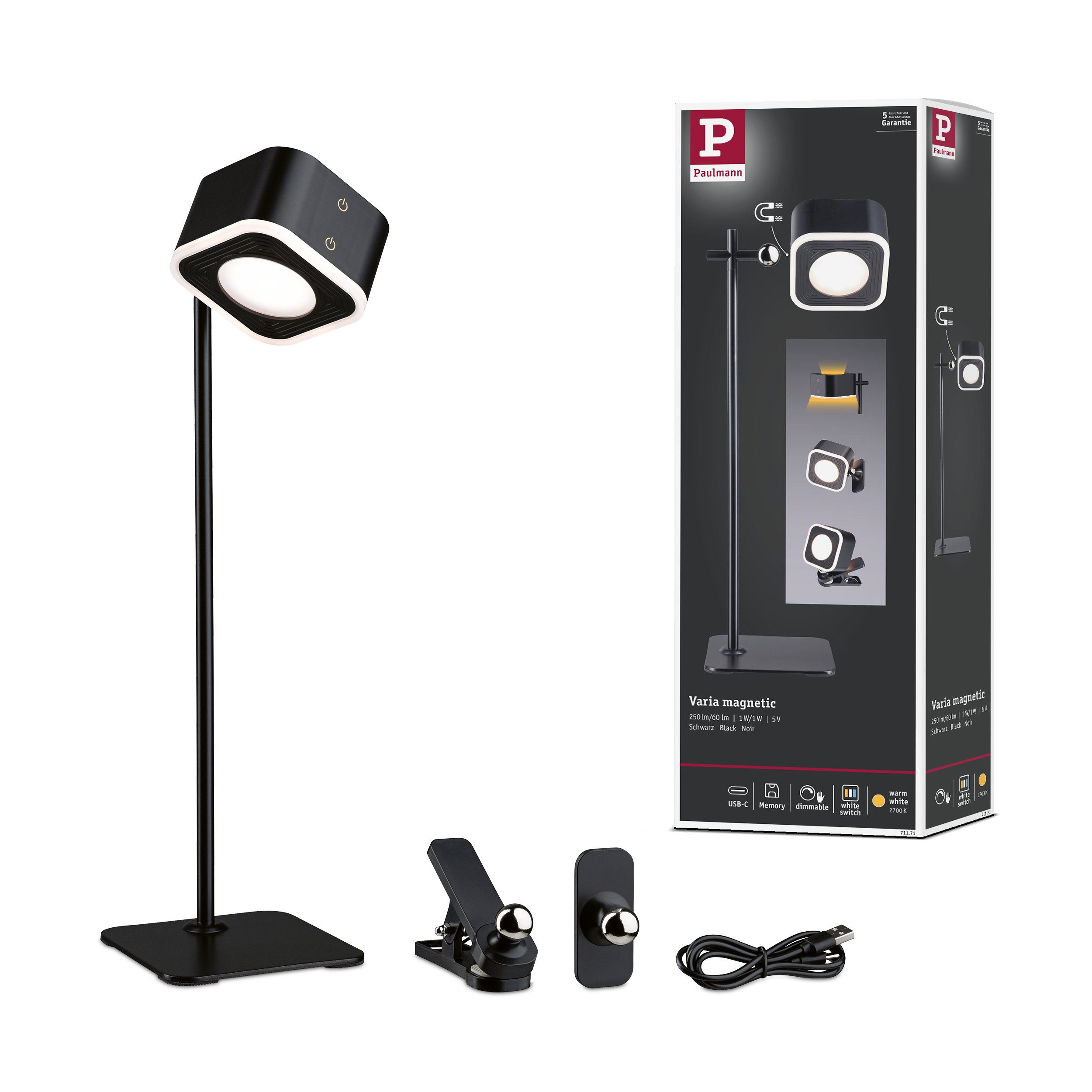 Paulmann Tischleuchte Mobile Tischleuchte Varia White Switch 160lm / 40lm 1,6W / 0,4W Schwar