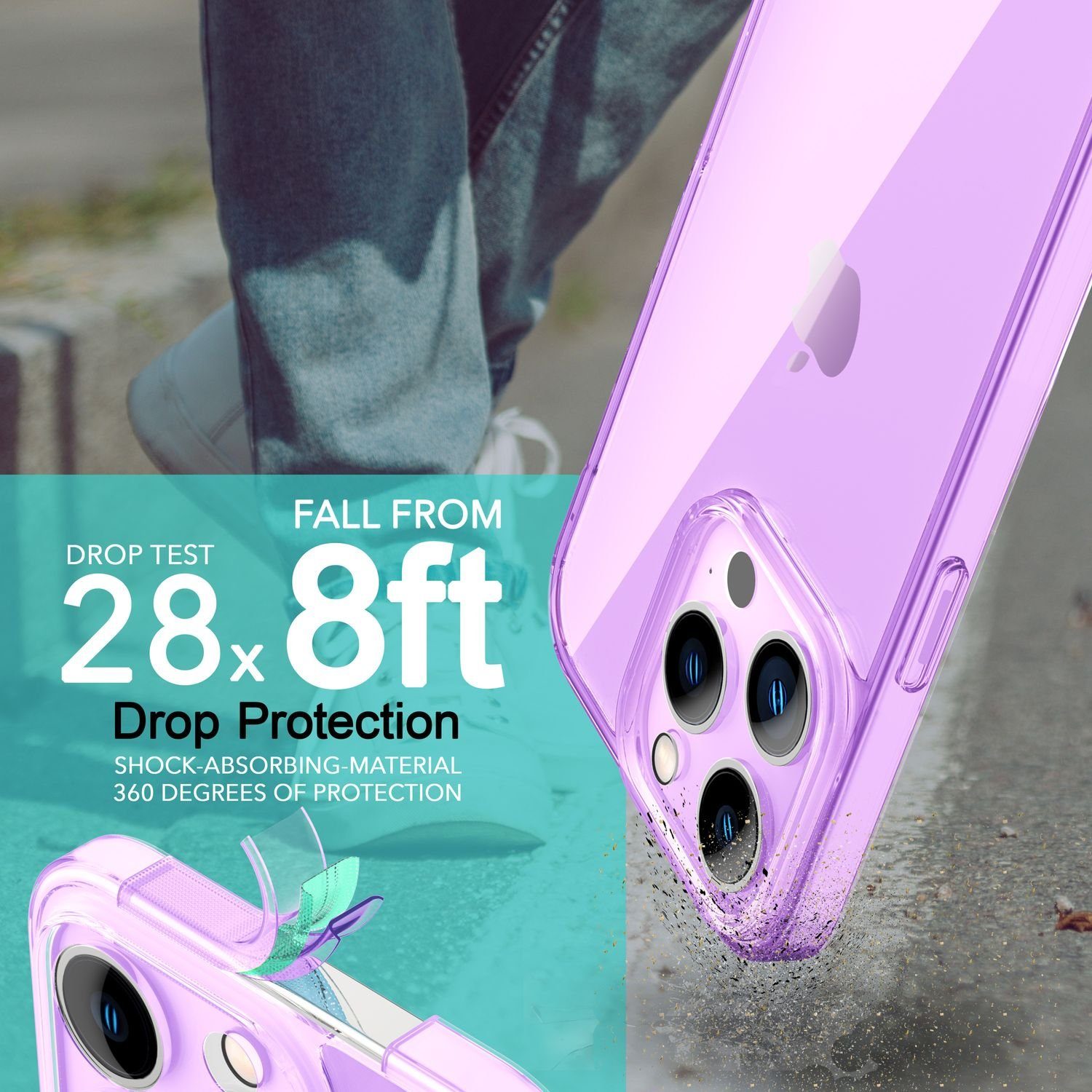 Nalia Smartphone-Hülle Apple iPhone 14 Pro Max 17 cm (6,7 Zoll), Klare Neon Silikon Hülle / Bunt Leuchtend / Durchsichtig / Flexibel