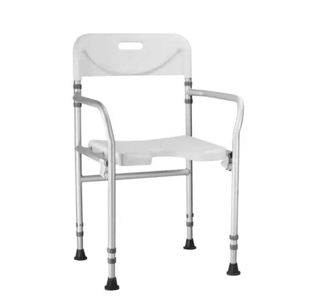 DocMed Duschstuhl RFM faltbar Belastbarkeit von bis zu 136 kg, Höheverstellbar, mit Rückenlehne, Faltbar, für Badezimmer