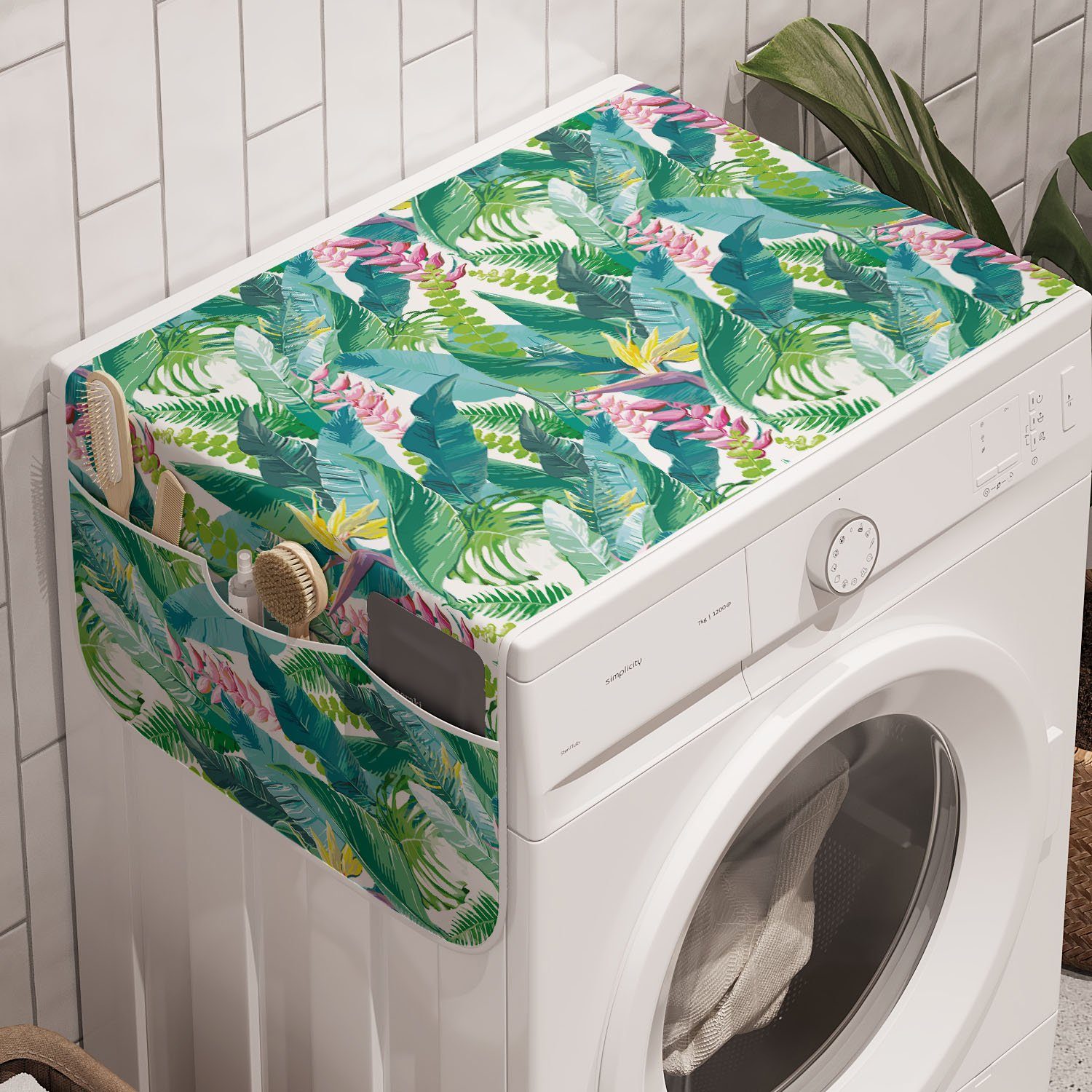 Waschmaschine Fern und für Trockner, Badorganizer Tropisch Monstera Leaves Anti-Rutsch-Stoffabdeckung Abakuhaus und