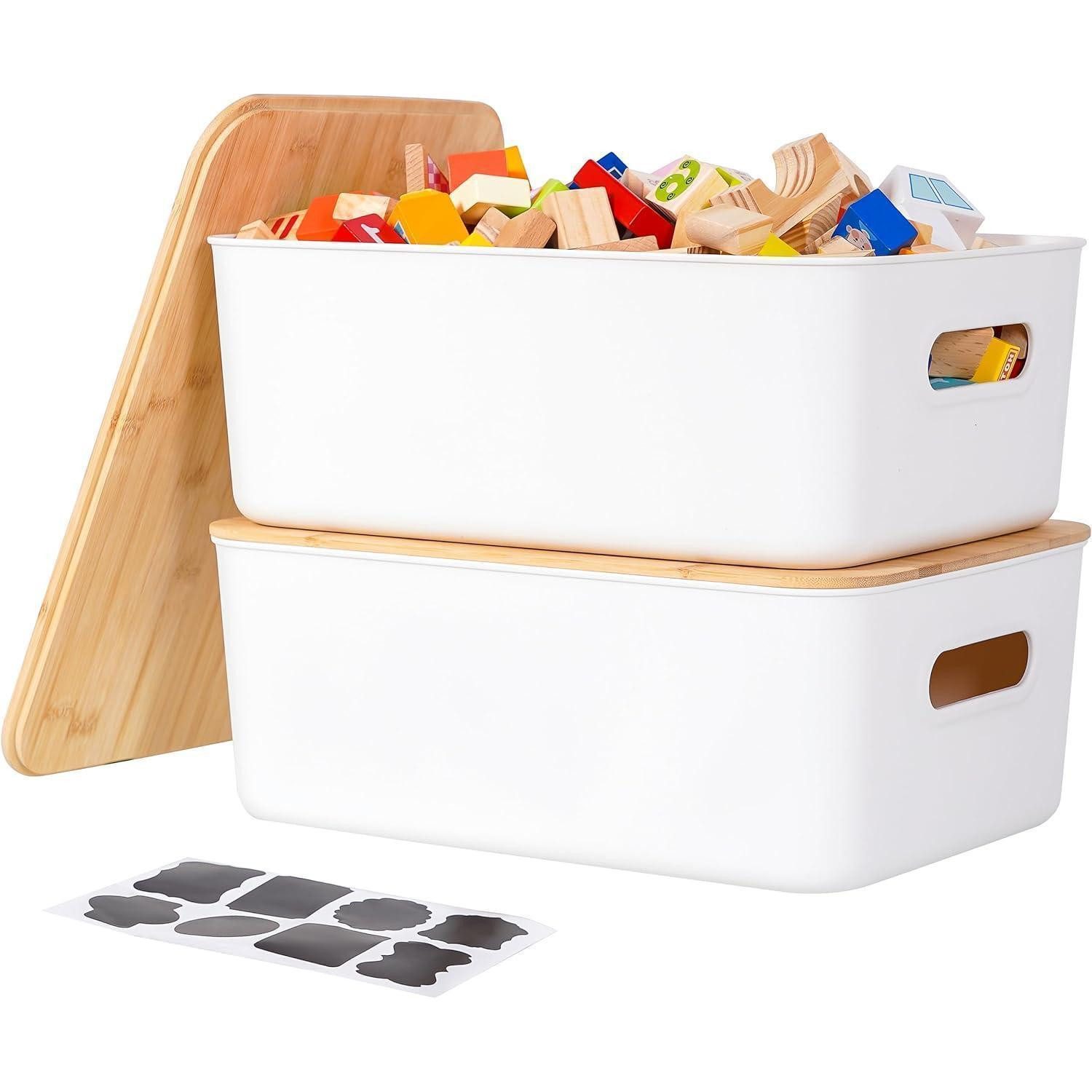 Küchenorganizer-Set Aufbewahrungsbox Kunststoff Bambusdeckel stapelbar Küche 2PACK 13L