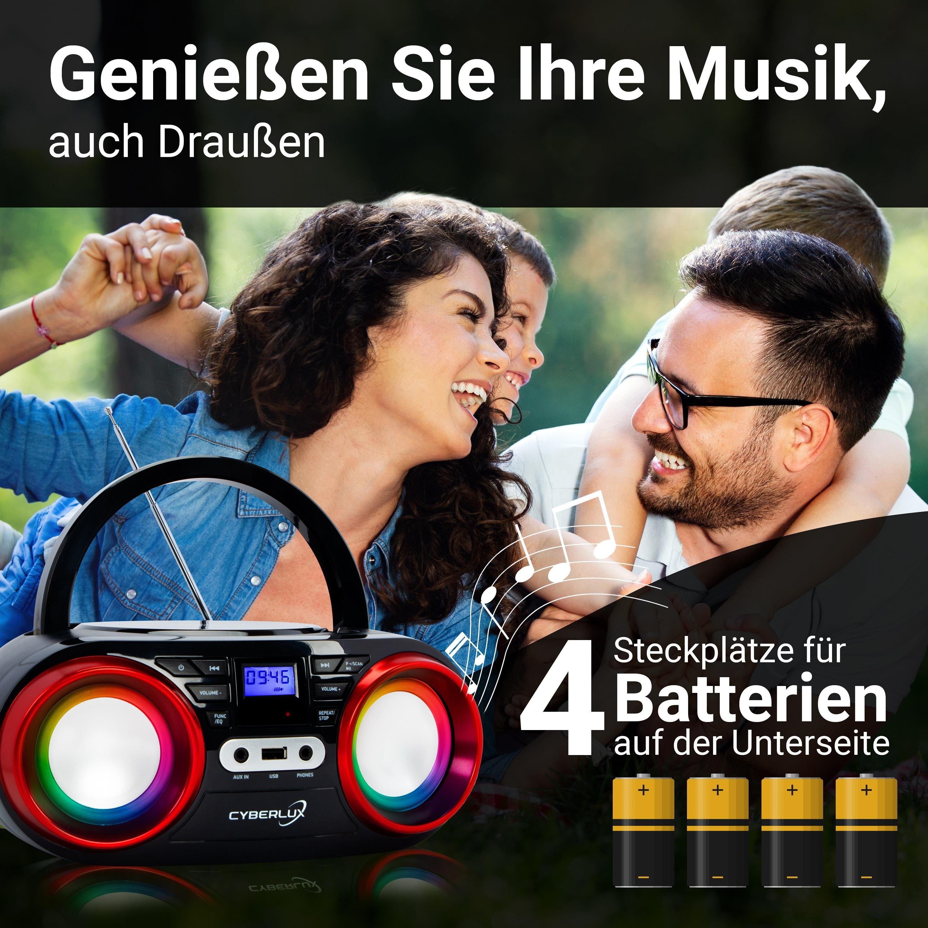 Cyberlux CL-810 tragbarer CD-Player (CD, tragbar,Boombox,LED-Disco-Beleuchtung,FM Radio mit MP3 USB)