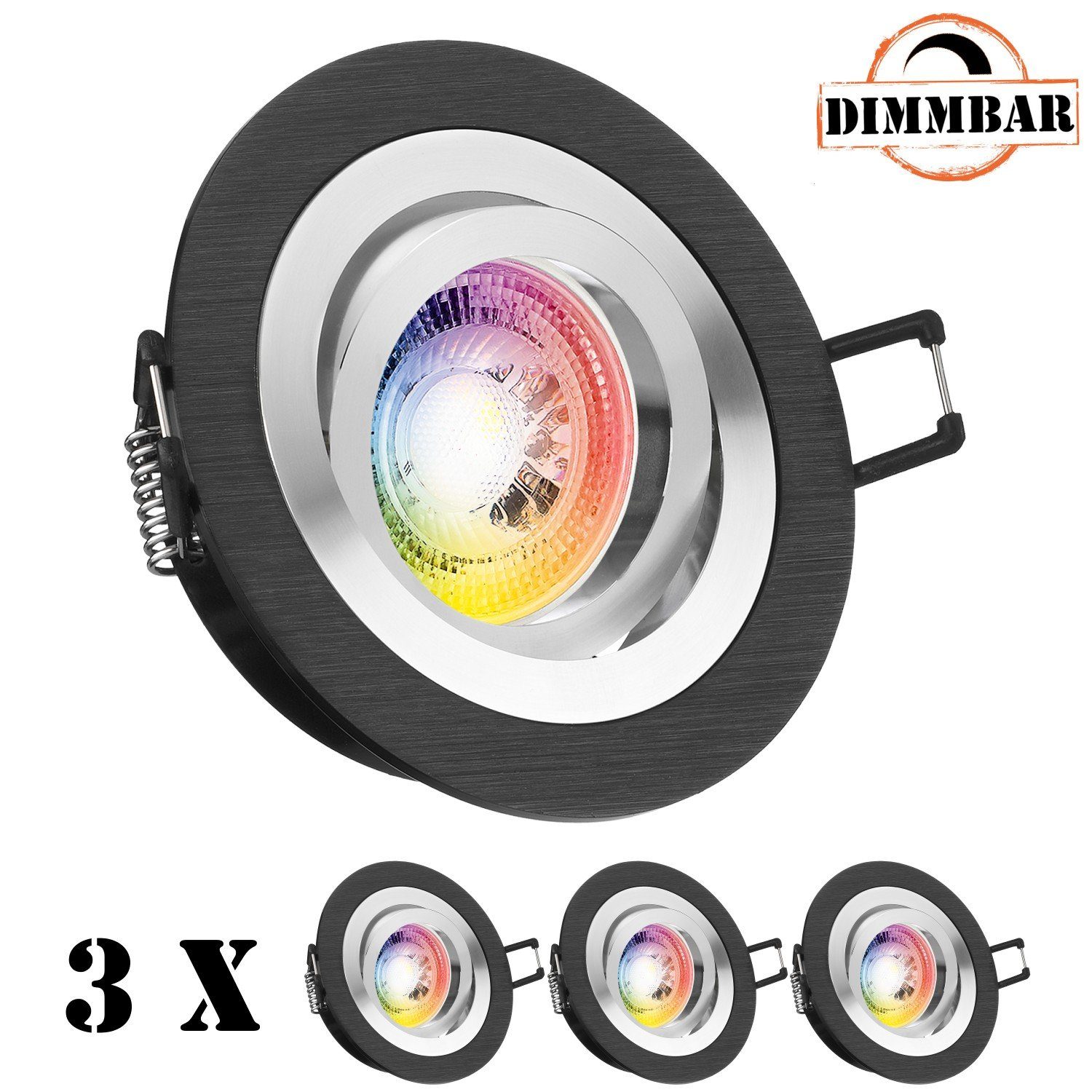 LEDANDO LED Einbaustrahler 3er LED RGB Einbaustrahler LED in mit LEDANDO GU10 von 3W Set schwarz