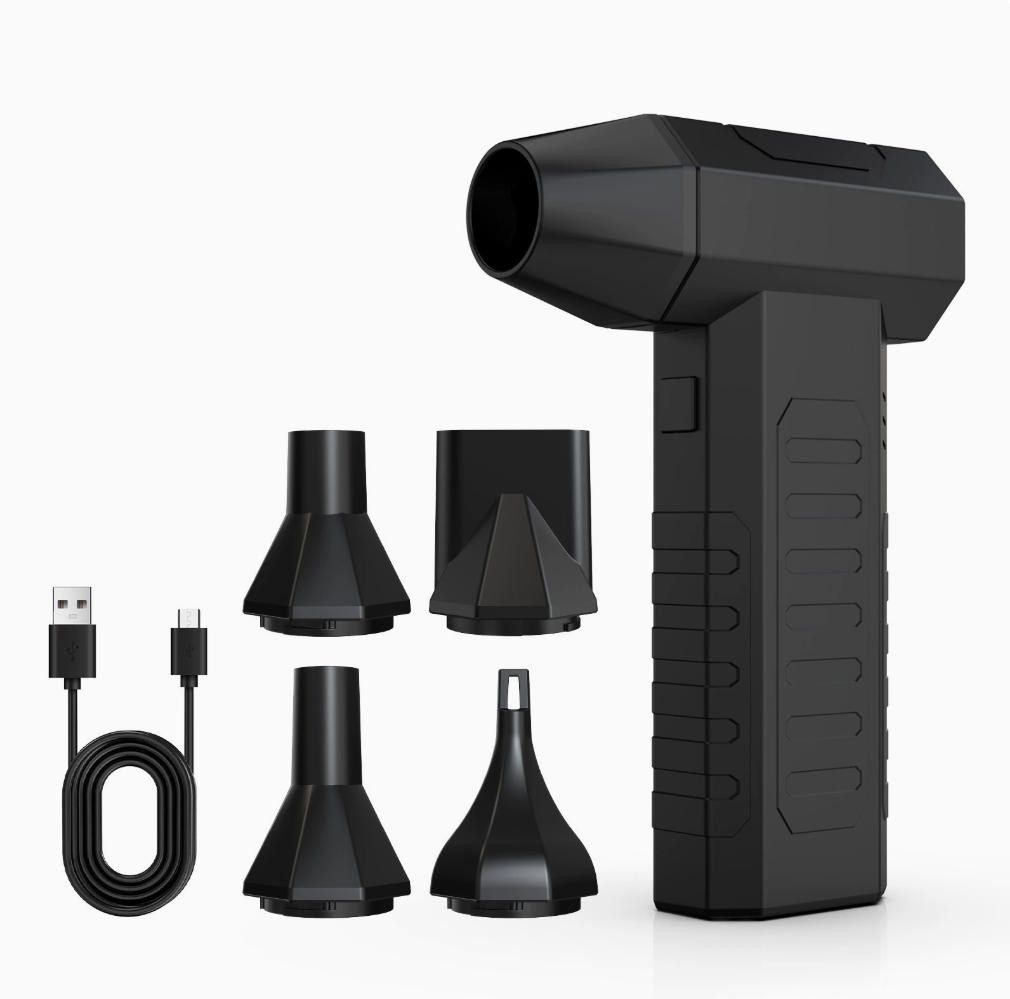 AIMAX Akku-Gebläse Akku Gebläse 110.000 U/min mit 4000 mAh Akku und 3 Stufen, Tragbarer Turbo Staubbläser mit 4 Düsen für Auto, PC und Outdoor