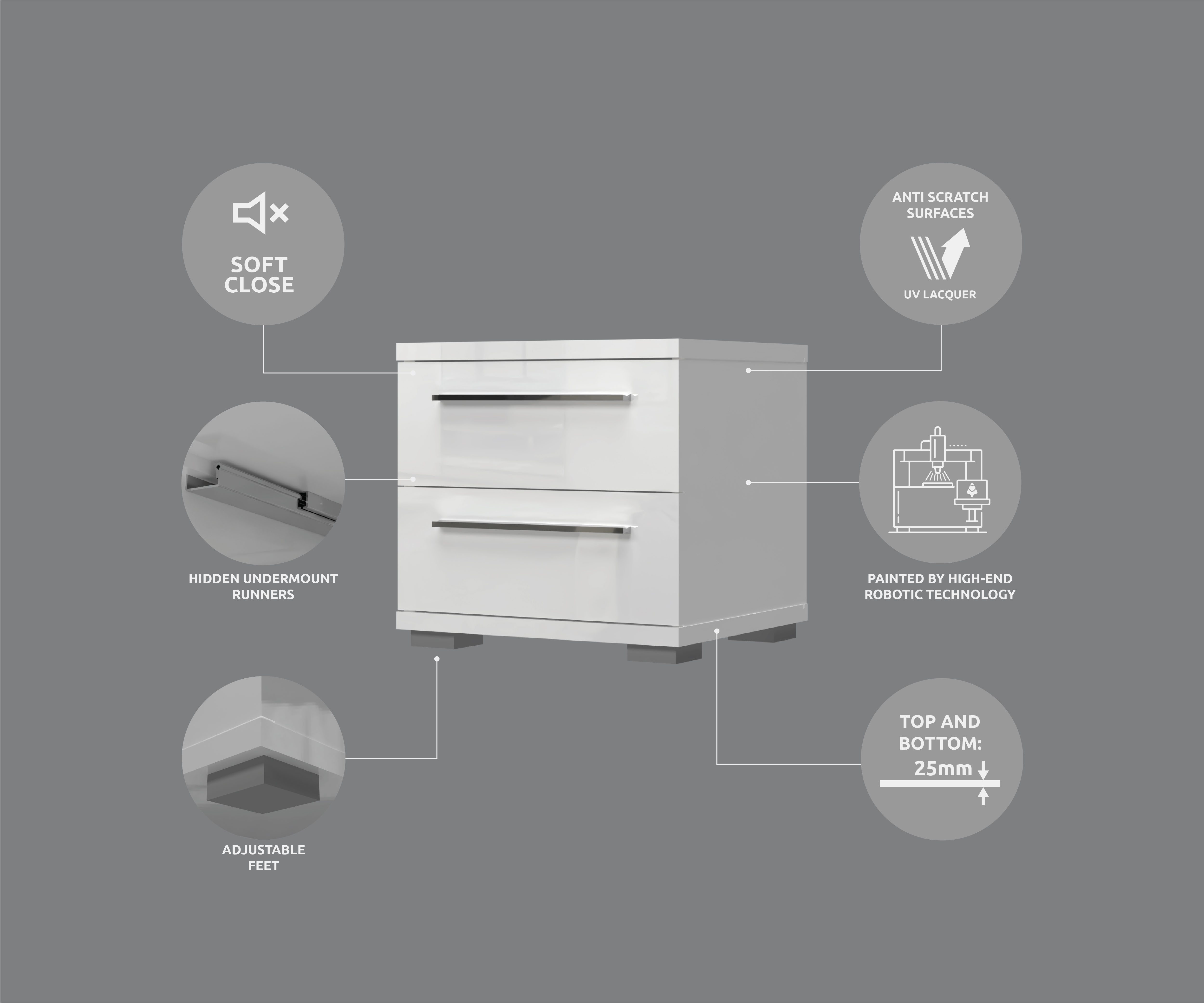 OTTO home Nachtkommode Piano, Nachttisch aus FSC-zertifiziertem Holzwerkstoff, Made in Europe (45/40/43 oder 61cm (B/T/H), ideal passend zum Boxspringbett), UV lackiert, hochglänzend, Soft-Close Funktion, 2 oder 3 Schubladen