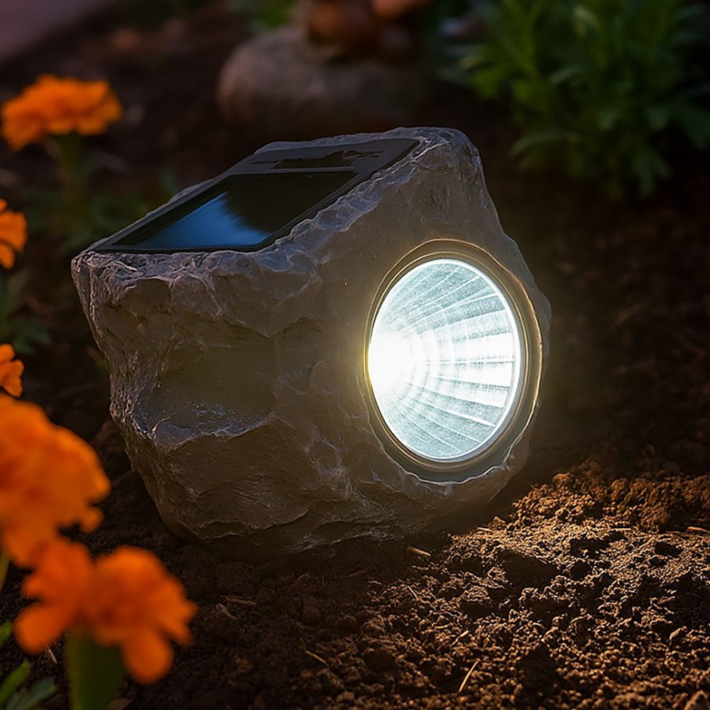 GLOBO LIGHTING LED Solarleuchte, LED-Leuchtmittel fest verbaut, Neutralweiß, Solarleuchte Steinoptik LED Außenlampe Gartendeko grau Balkon