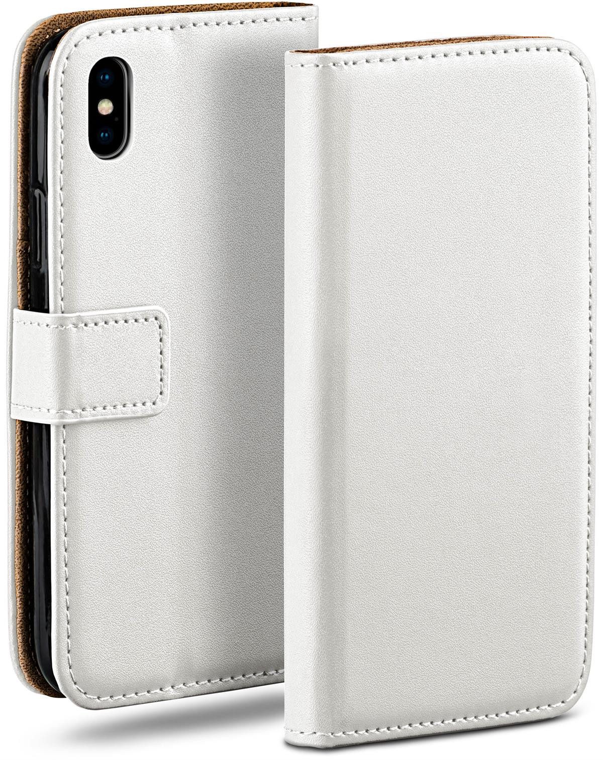 moex Handyhülle für iPhone XS Max Hülle Klappbar Book Case Weiß 6,5 Zoll, Klapphülle Kartenfach Flip Cover Handytasche Leder Optik Schutzhülle