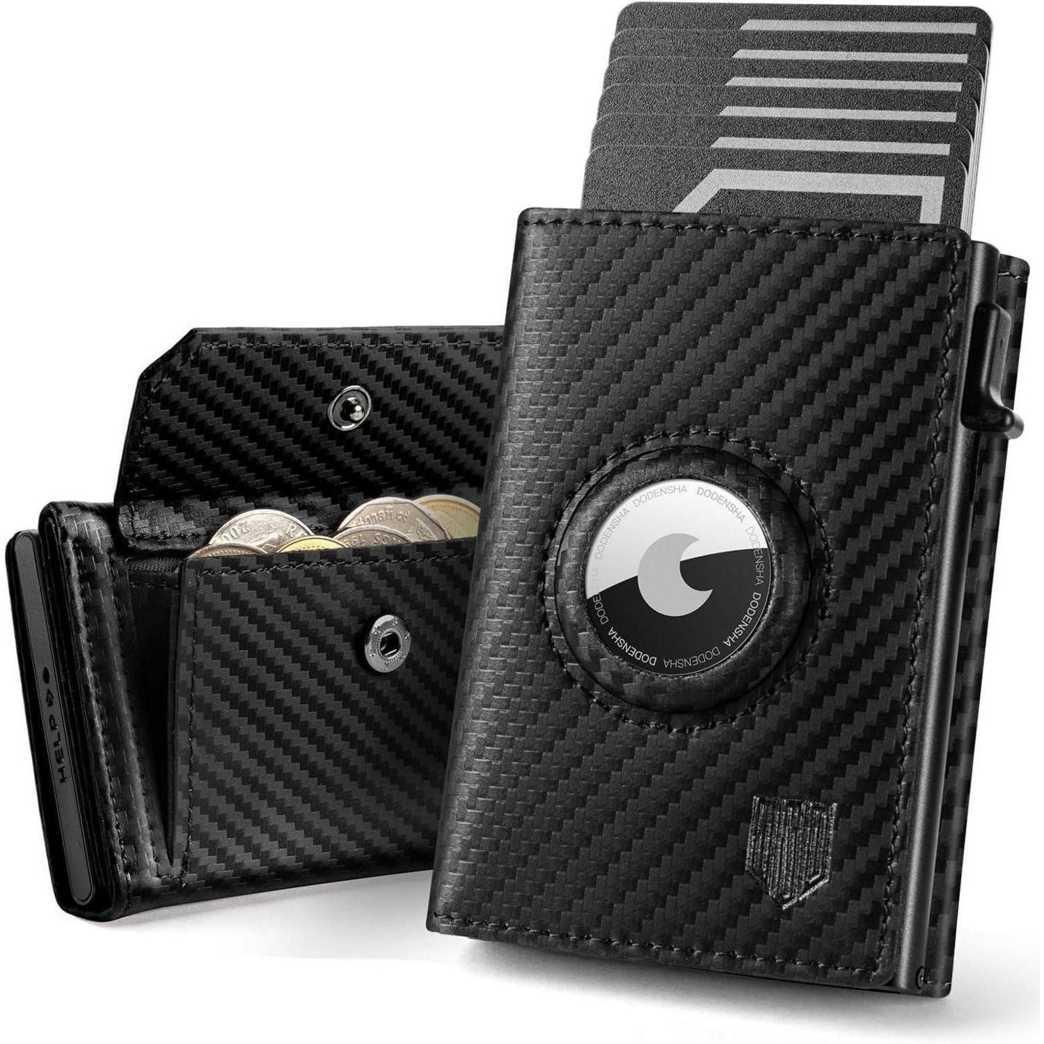 LuxusKollektion Kartenetui Airtag Wallet Herren XL Münzfach Smart RFID Schutz Portmonee Carbon