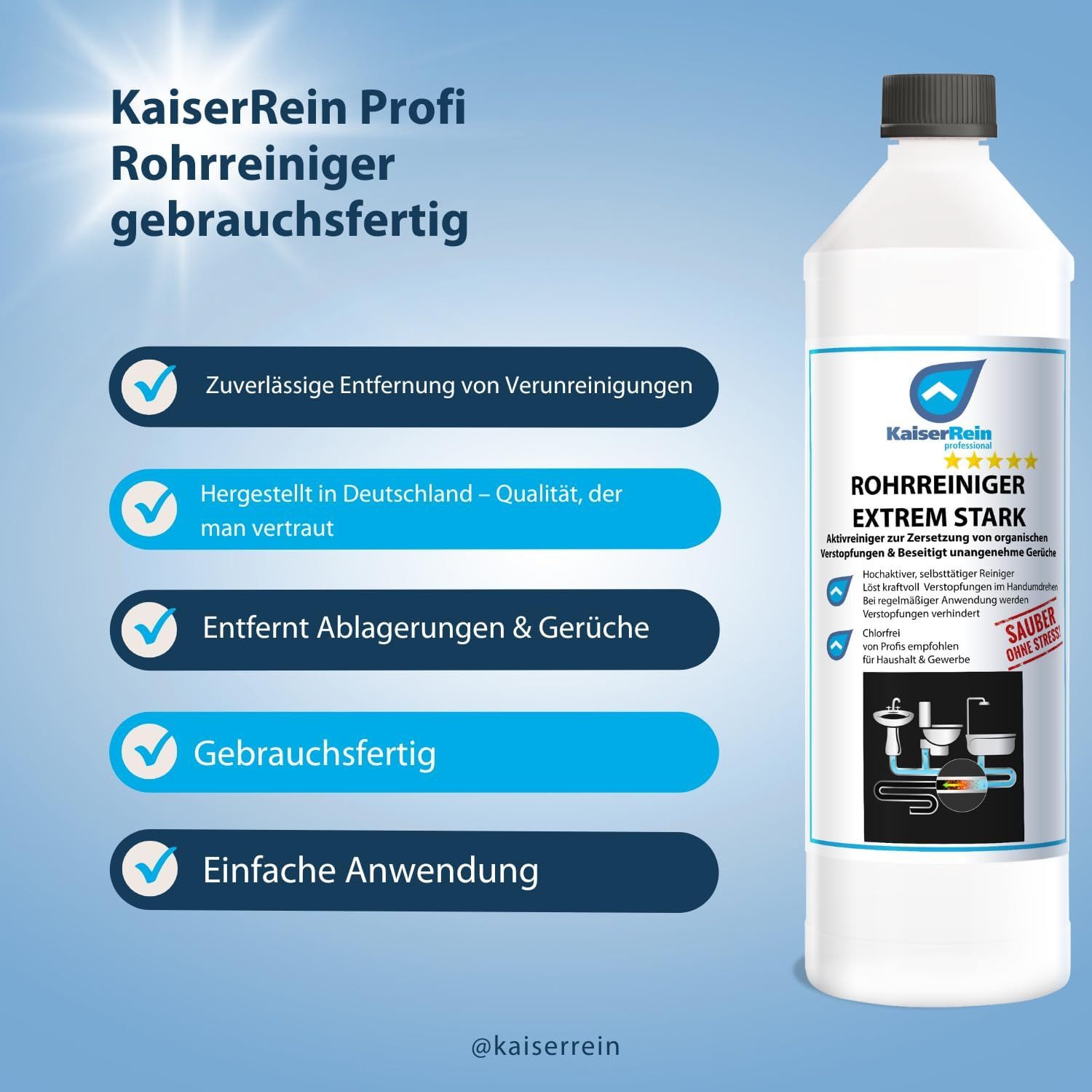 KaiserRein Profi Rohrreiniger Rohrreiniger (Selbsttätige Reinigungskraft, chlorfrei, gebrauchsfertig)