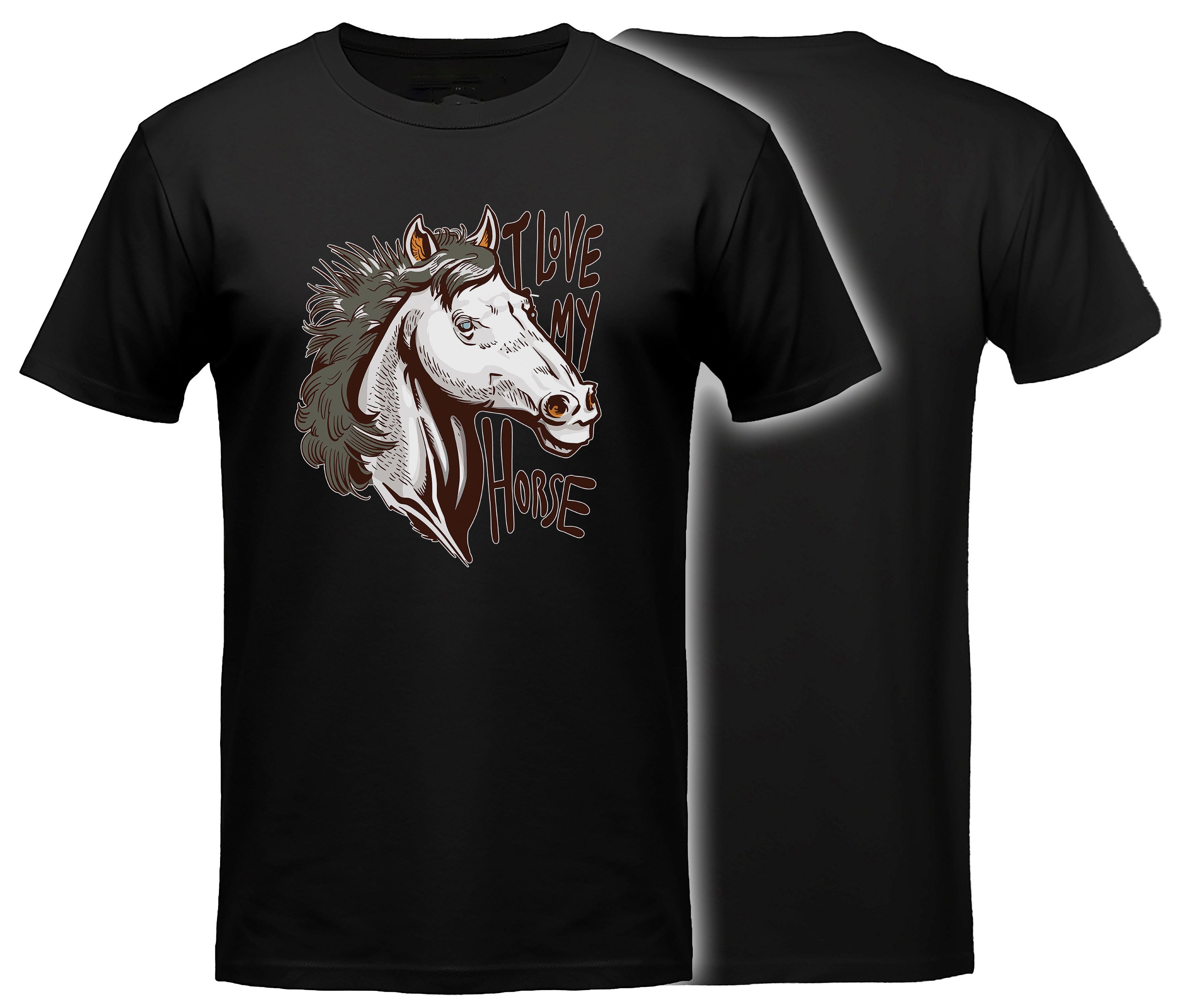 MyDesign24 T-Shirt Pferde print Shirt I Love my Horse Pferde T-Shirt schwarz kurzarm Regular Fit i165