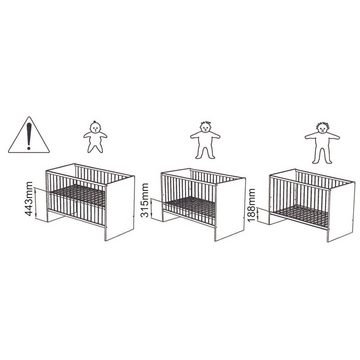 Lomadox Babybett OLOT-19, Babyzimmer mit herausnehmbaren Schlupfsprossen in weiß : 76/83/147 cm