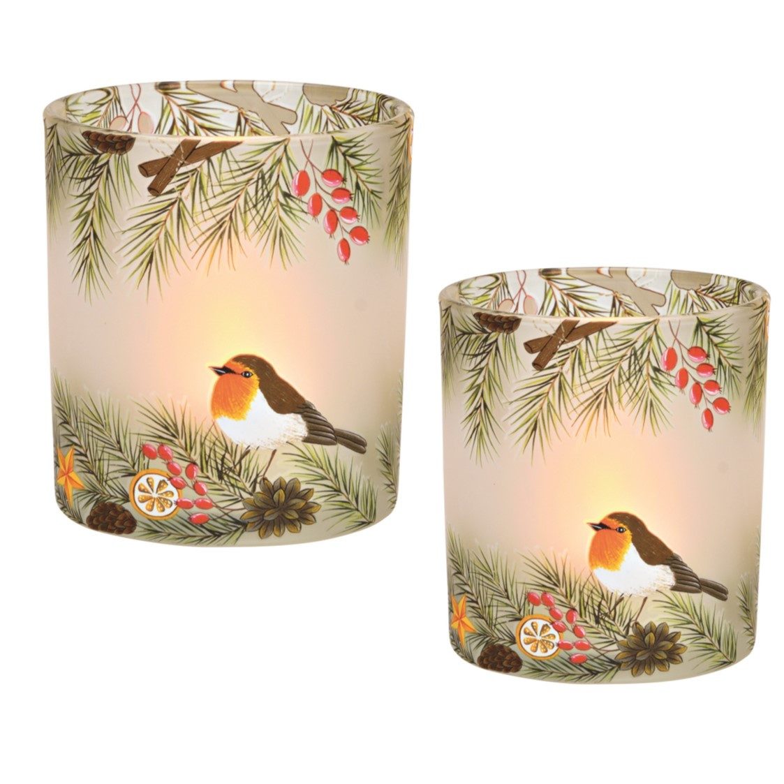 Wurm Windlicht Otto 2er Set edle Teelicht-Gläser Rotkehlchen Windlichter