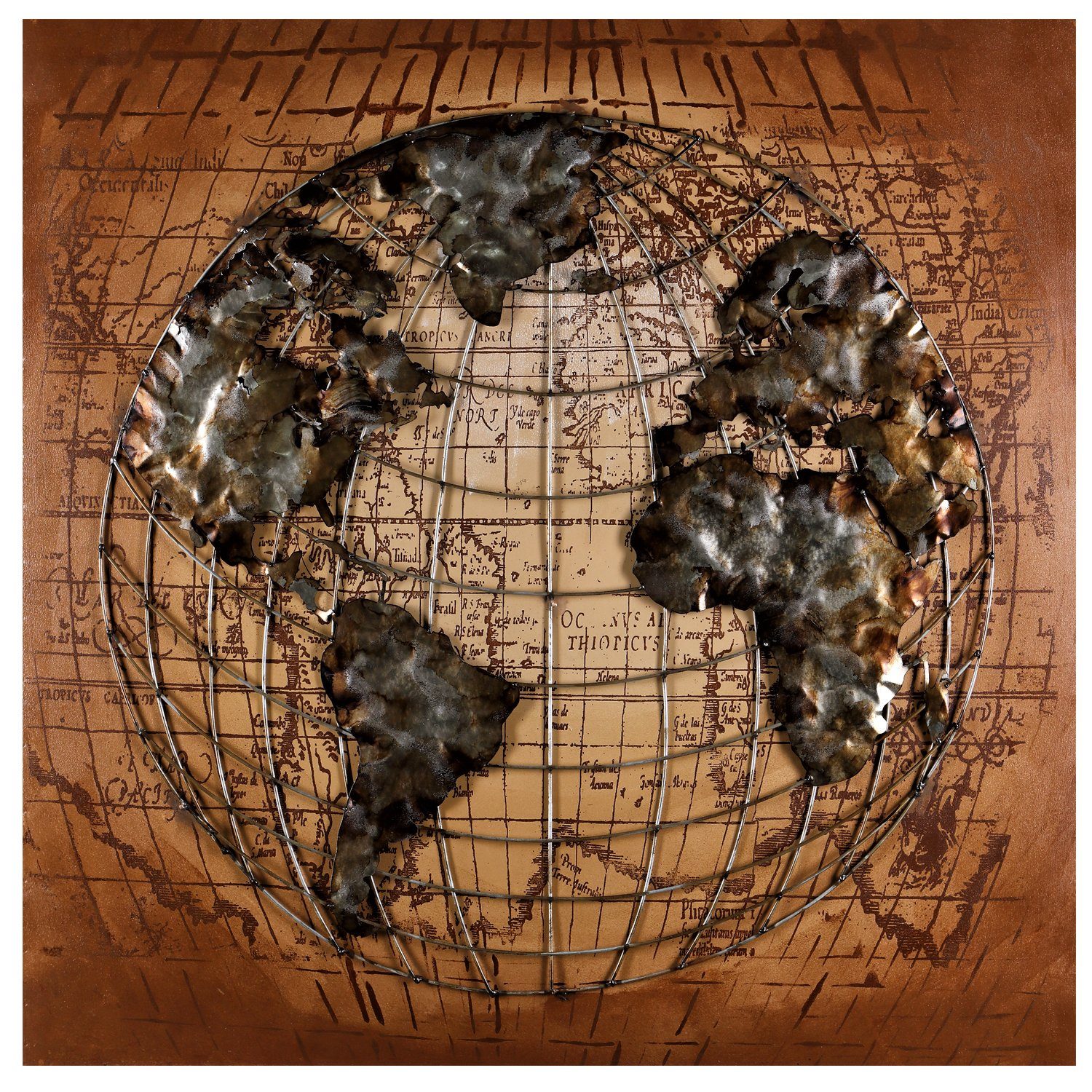 Home4Living Metallbild Wandbild Metallbild 3D Bild Relief Unikat 100x100x5cm, Globus, 3D Effekt