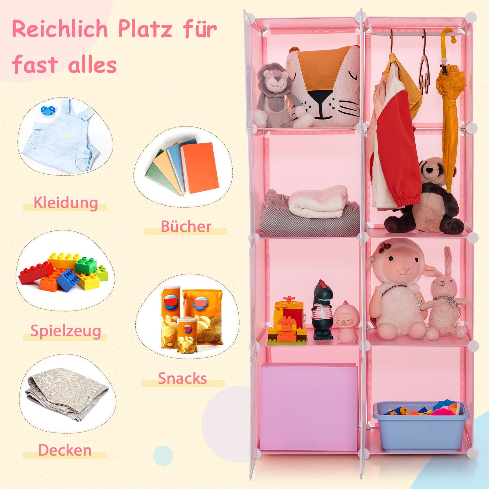 KOMFOTTEU Kleiderständer, Kinderregal Aufbewahrungsschrank mit 8 Fächern