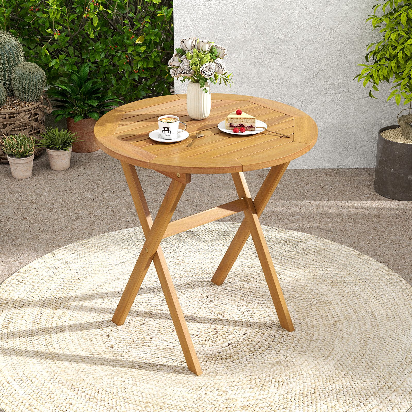 COSTWAY Gartentisch, Klapptisch balkon, Esstisch mit stihlen, Balkontisch