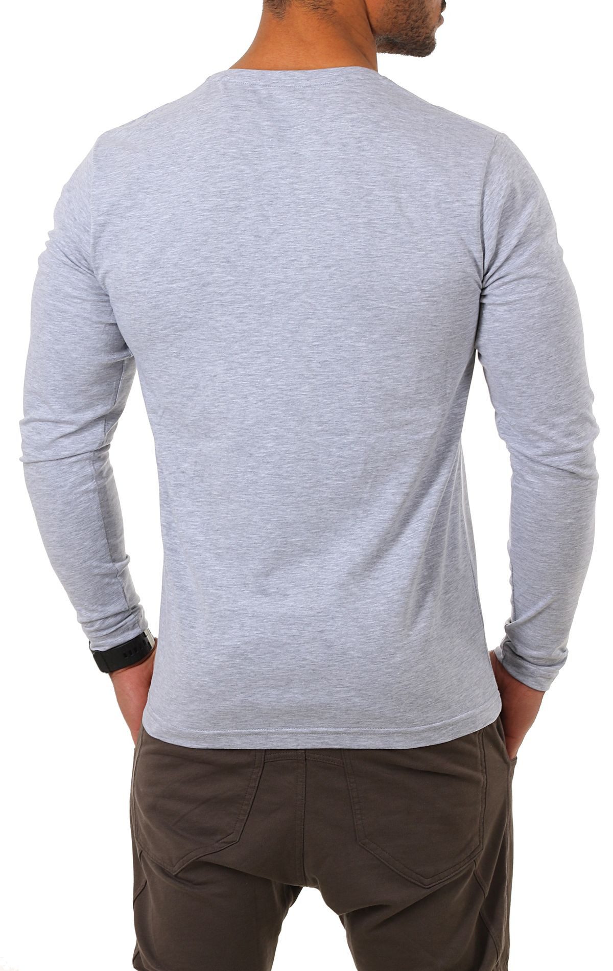 Young & Rich Langarmshirt Herren Uni Basic tiefer V-Ausschnitt Longsleeve U günstig online kaufen