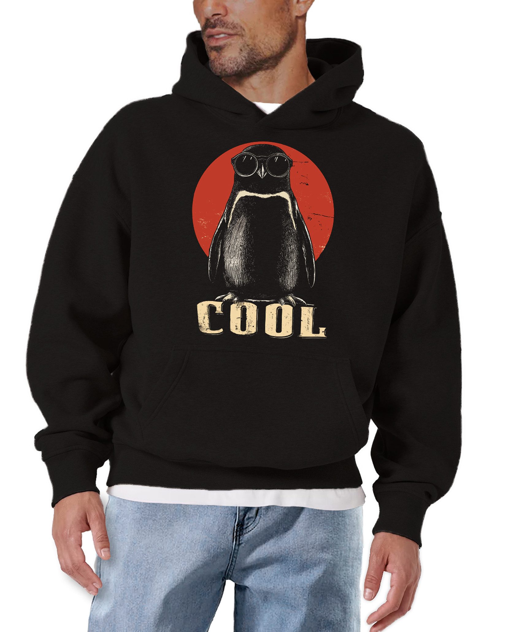 MAKAYA Kapuzenpullover Hoodie mit Pinguin Print – Cooler Kapuzenpulli für Teenager & Herren (Schwarz, S, M, L, XL, XXL, XXXL, XXXXL) Baumwolle