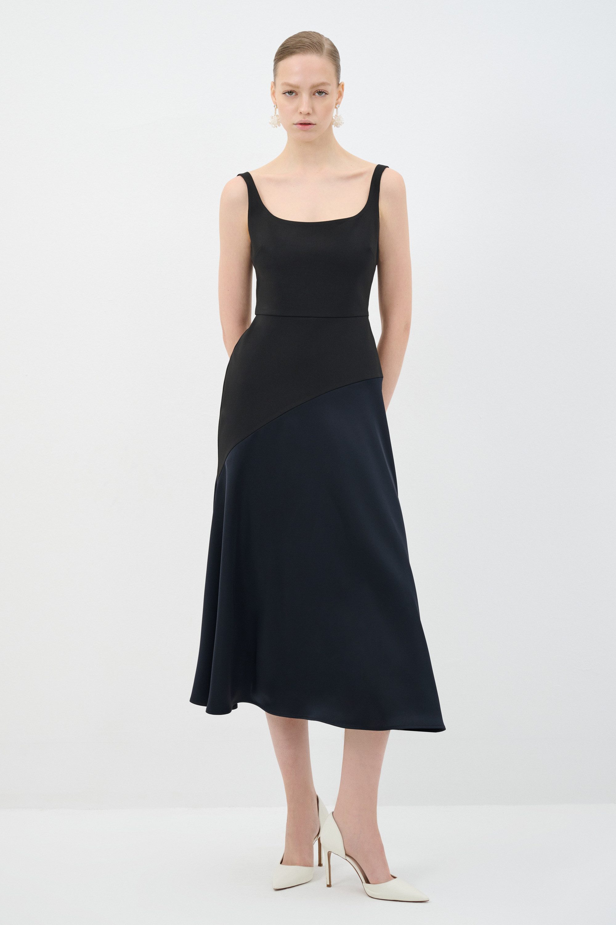 adL Abendkleid Midikleid mit breiten Trägern und ausgestelltem Rock
