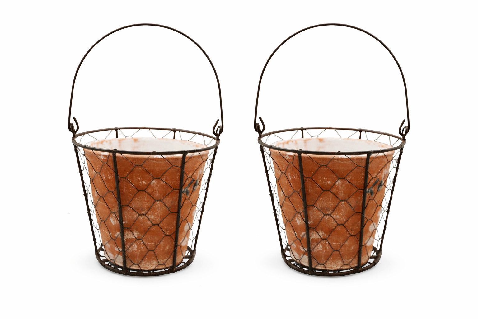 finehomegarden Blumentopf Topf Zement VALO mit Draht und Henkel 2er Set terra Übertopf (Set, 2 St., 2 tilg), Shappy Antik Blumentopf H16cm+H18cm 2Größen wählbar