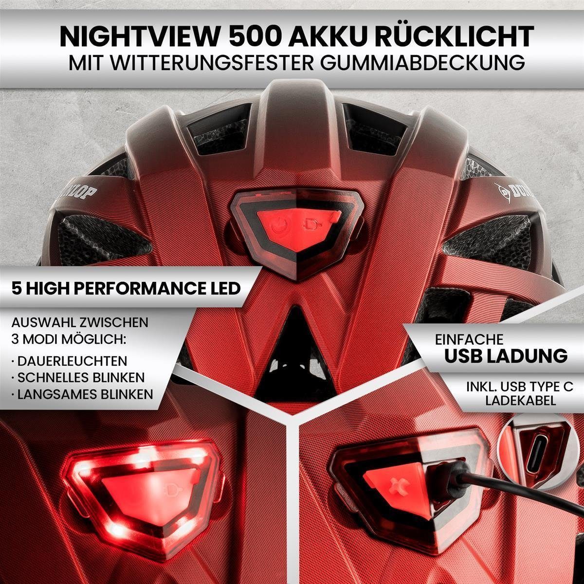 Dunlop Fahrradhelm Fahrradhelm mit Licht 3 Größen 3 Farben – Bild 5 von 5