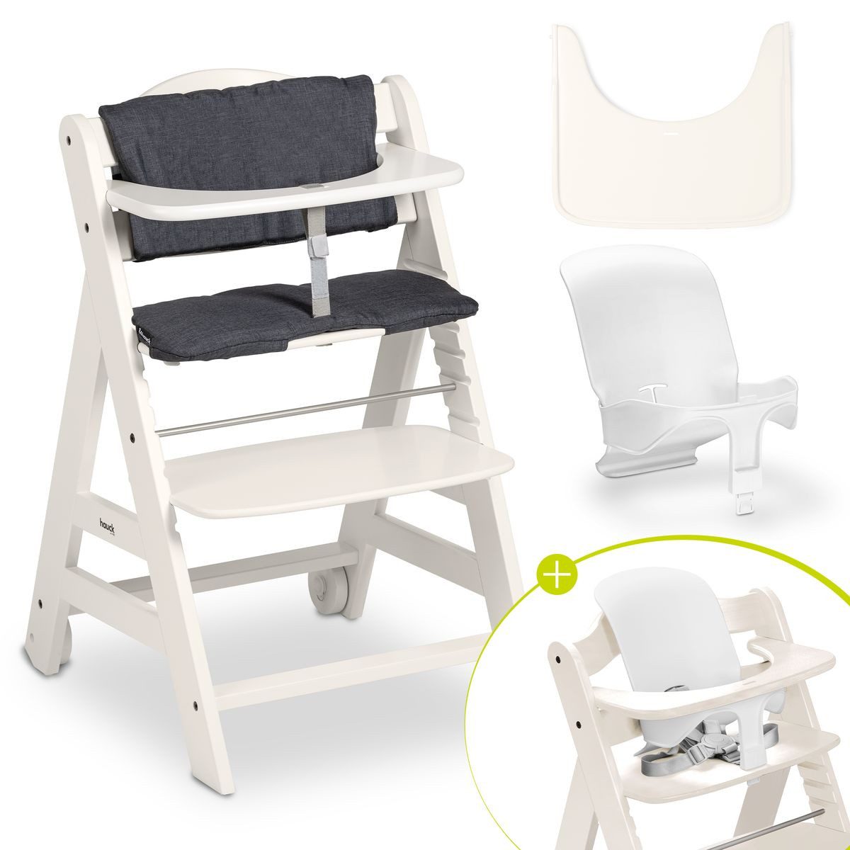 Hauck Hochstuhl Beta Plus - White, Holz Kinderhochstuhl mit Baby-Sitz, Essb günstig online kaufen