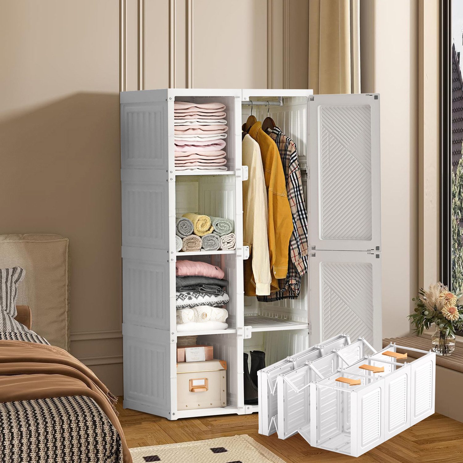 FUROKOY Garderobenschrank Kleiderschrank Zusammenklappbarer Mit Wäscheleine günstig online kaufen