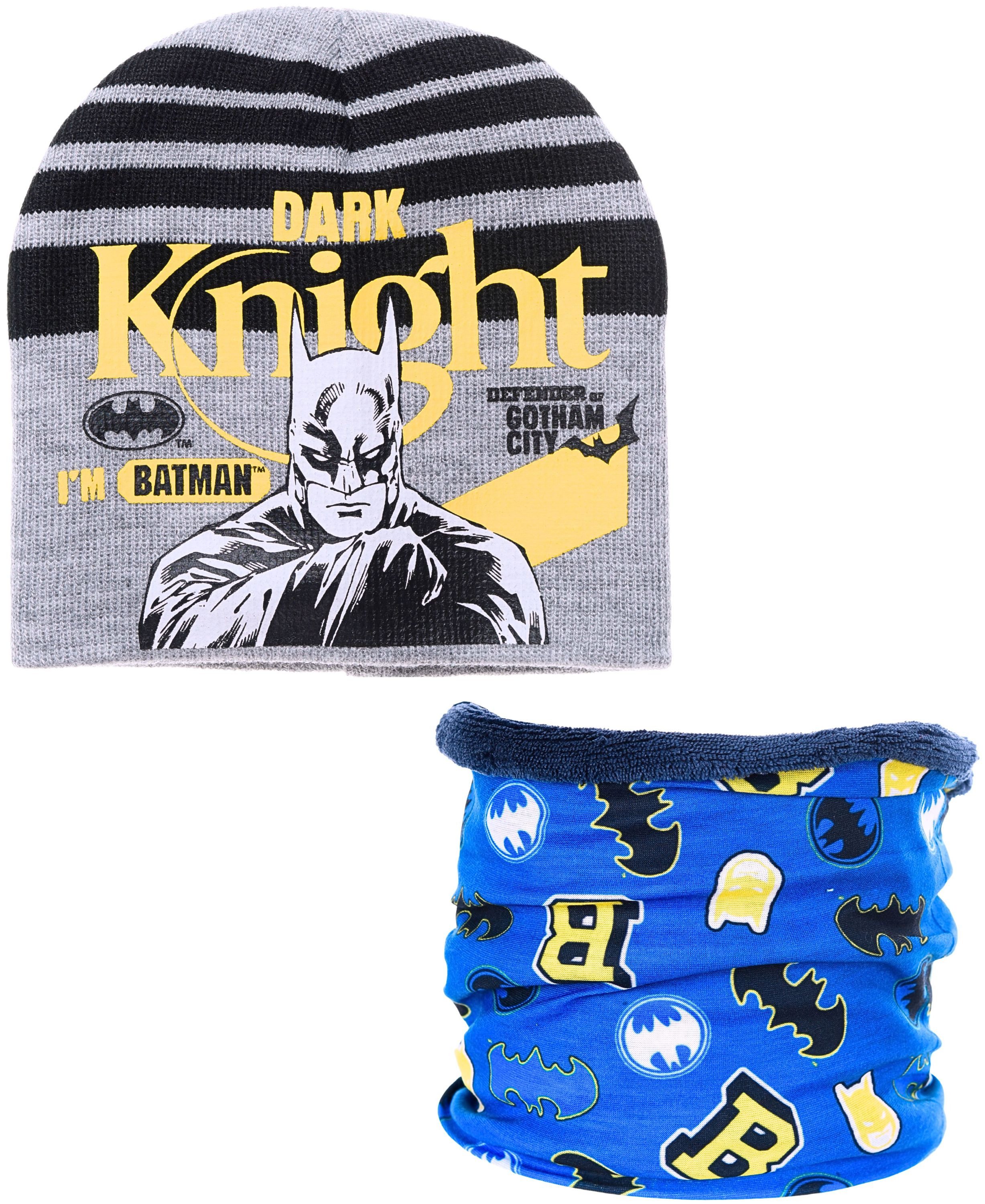 Batman Beanie Dark Knight (2-St) Jungen Winter-Set: Strickmütze & Schlauchschal