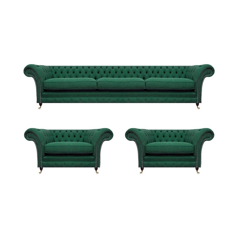 JVmoebel Chesterfield-Sofa Grünes Chesterfield-Sofa aus hochwertigem Stoff, Set: 3+1+1 3 Teile, Made in Europa