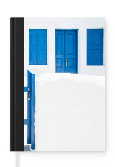 MuchoWow Notizbuch Architektur - Zaun - Weiß - Blau - Türen, Journal, Merkzettel, Tagebuch, Notizheft, A5, 98 Seiten, Haushaltsbuch