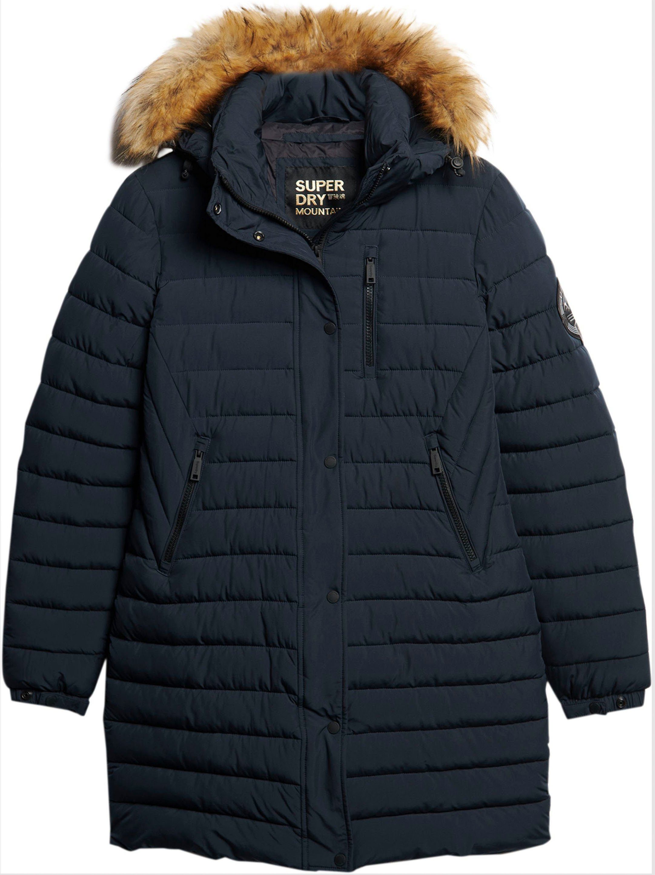 Steppjacke Navy FUJI LENGTH MID PUFFER Chrome Nordic Superdry HOODED