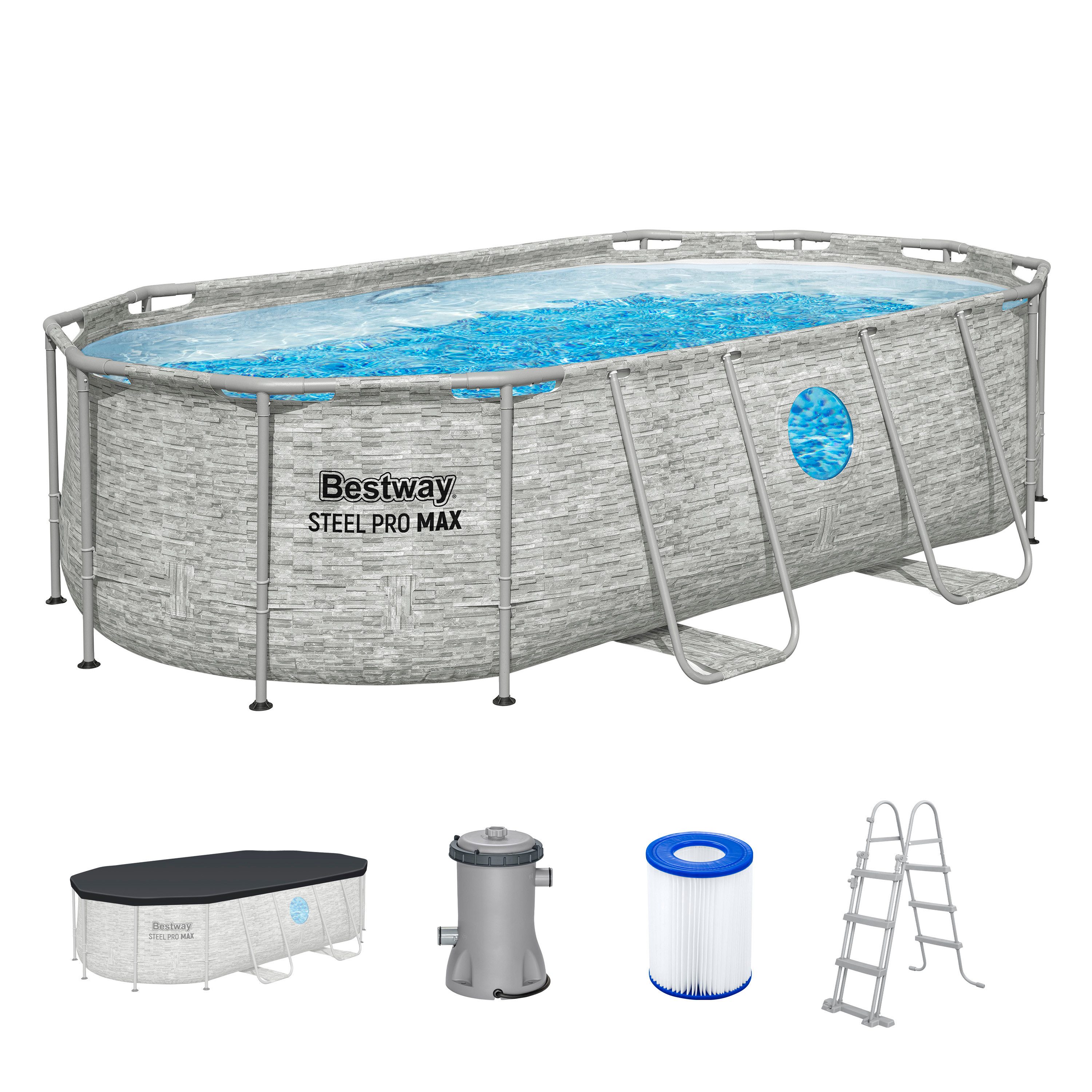 Bestway Framepool Steel Pro MAX Splashview (cm), 2 integrierte Bullaugen in den Poolwänden
