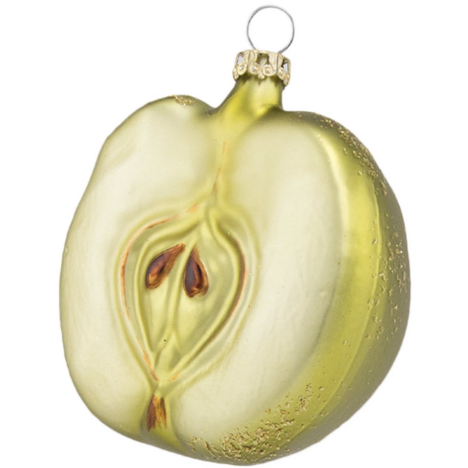 Thüringer Glasdesign Christbaumschmuck Apfel grün 7,5cm Schatzhauser  (1-tlg), mundgeblasen, handbemalt