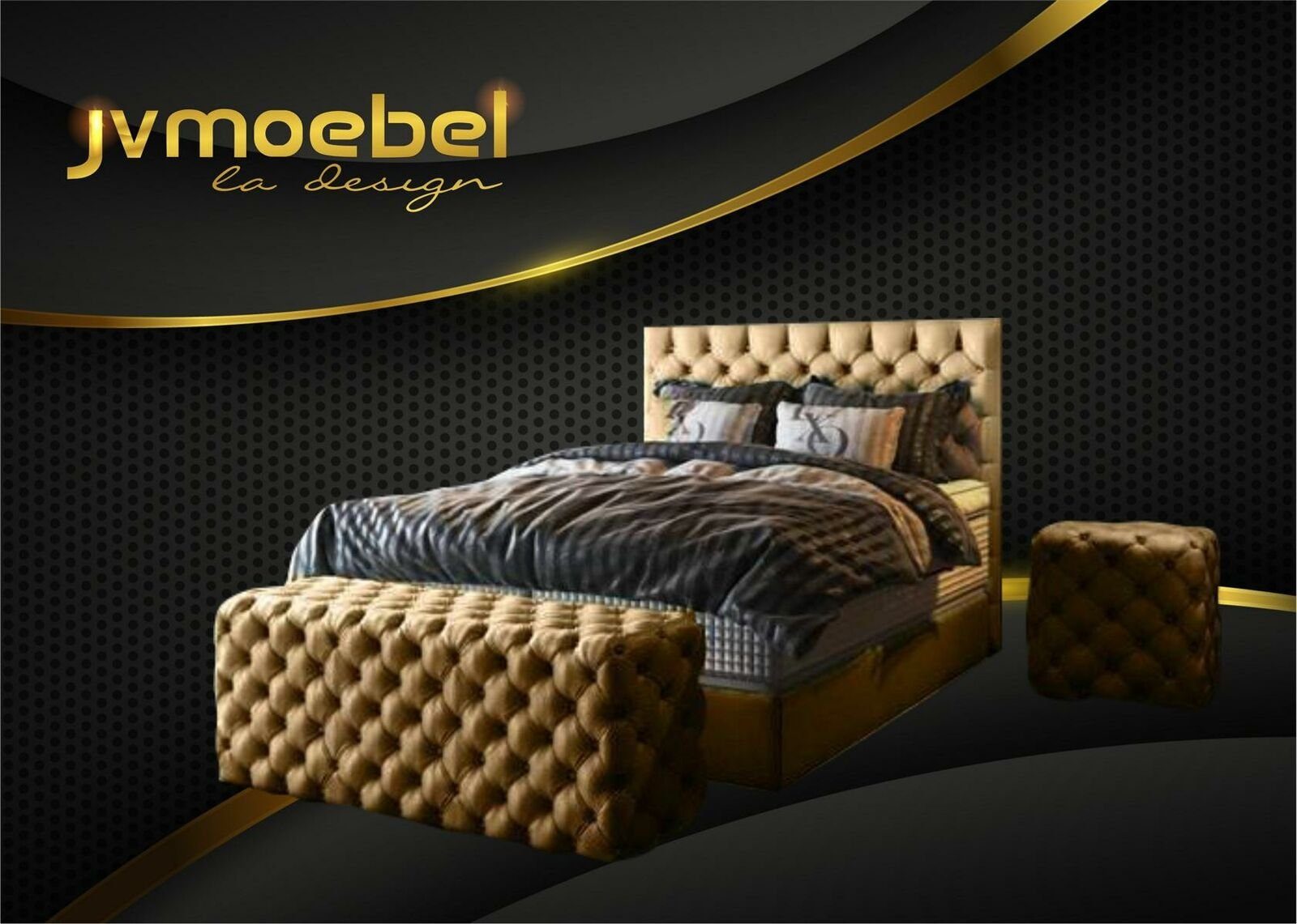 JVmoebel Bett, Bett 2x Nachttisch 3 tlg. Schlafzimmer Set Design Möbel Modern Luxus Gelb