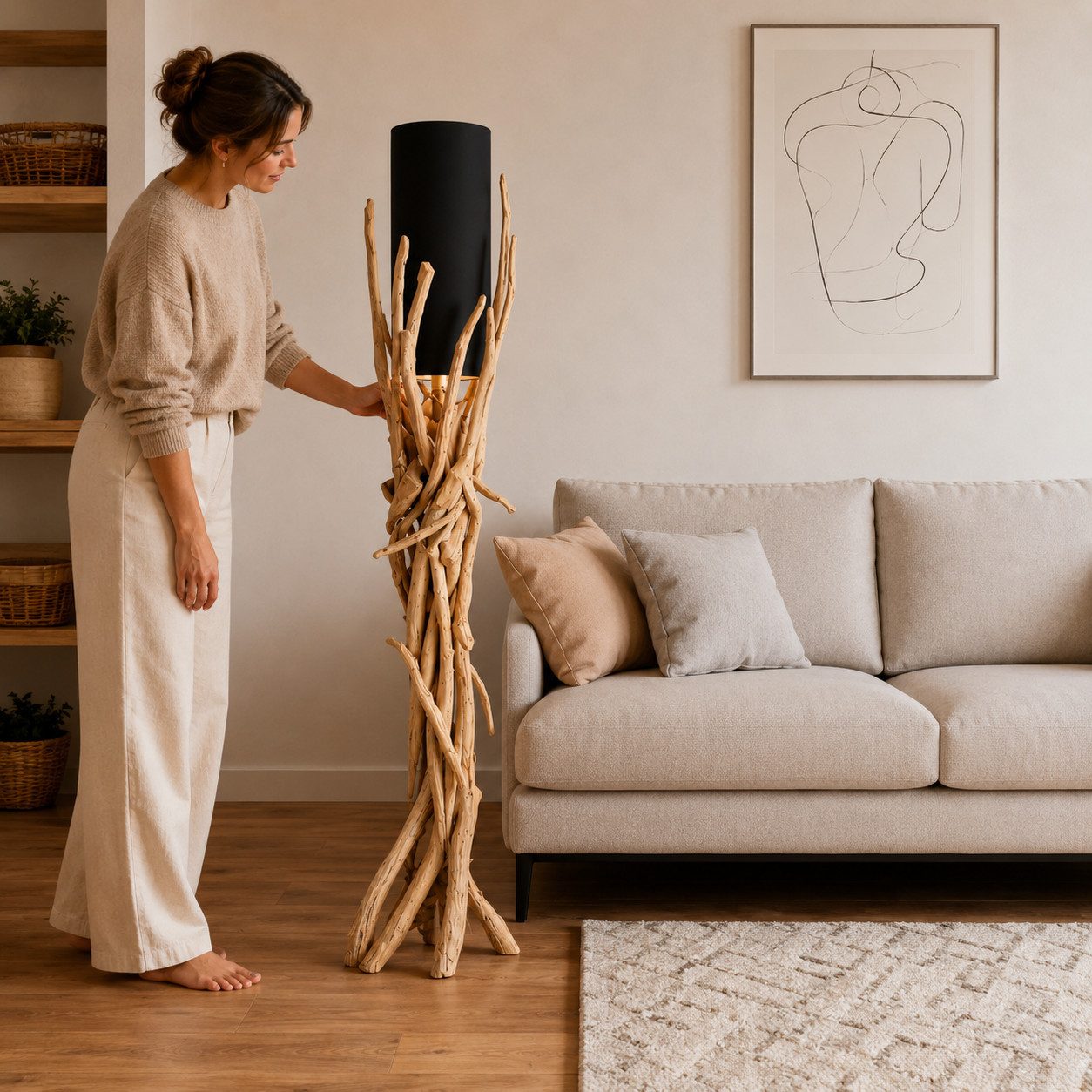 Möbel Bressmer Stehlampe Treibholz Stehlampe VILLA Lampenschirm Natur 180 cm, ohne Leuchtmittel, E27, Nachhaltig – Bild 2 von 5