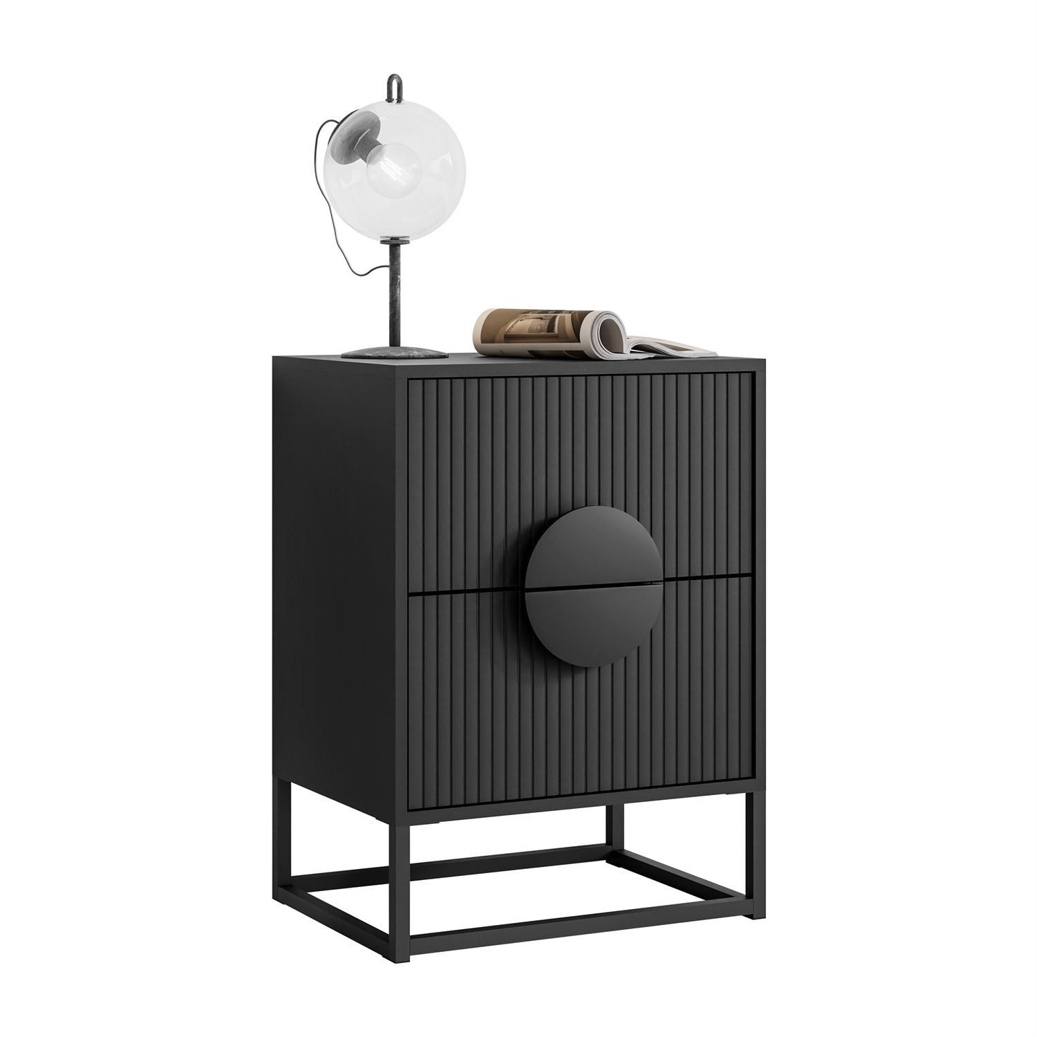 Lookway Nachttisch LUNO mit Riffel-Front und stabilem Gestell (1x Nachttisch), Breite: 40 cm, Höhe: 55 cm Tiefe: 30 cm