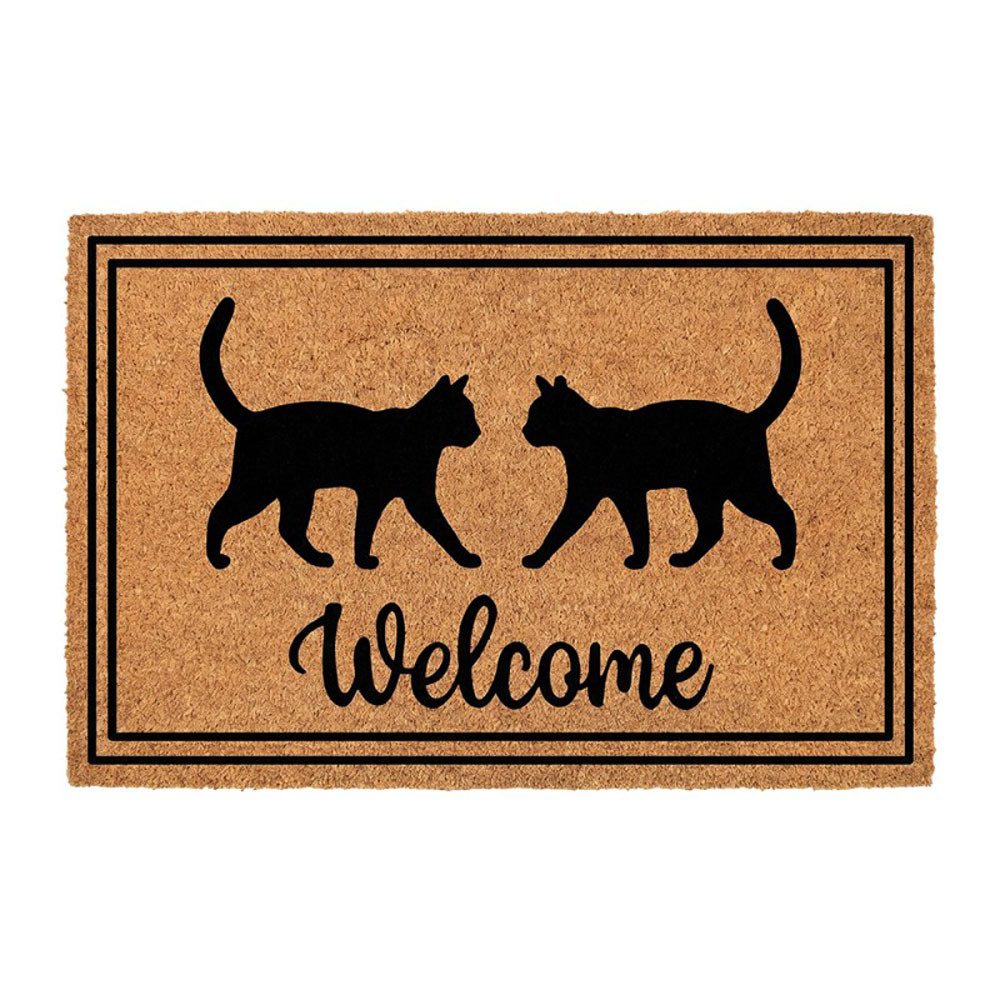 Clayre & Eef Fußmatte Fußmatte CATTY natur schwarz mit Welcome Schrift und Katzenmotiv 75x45