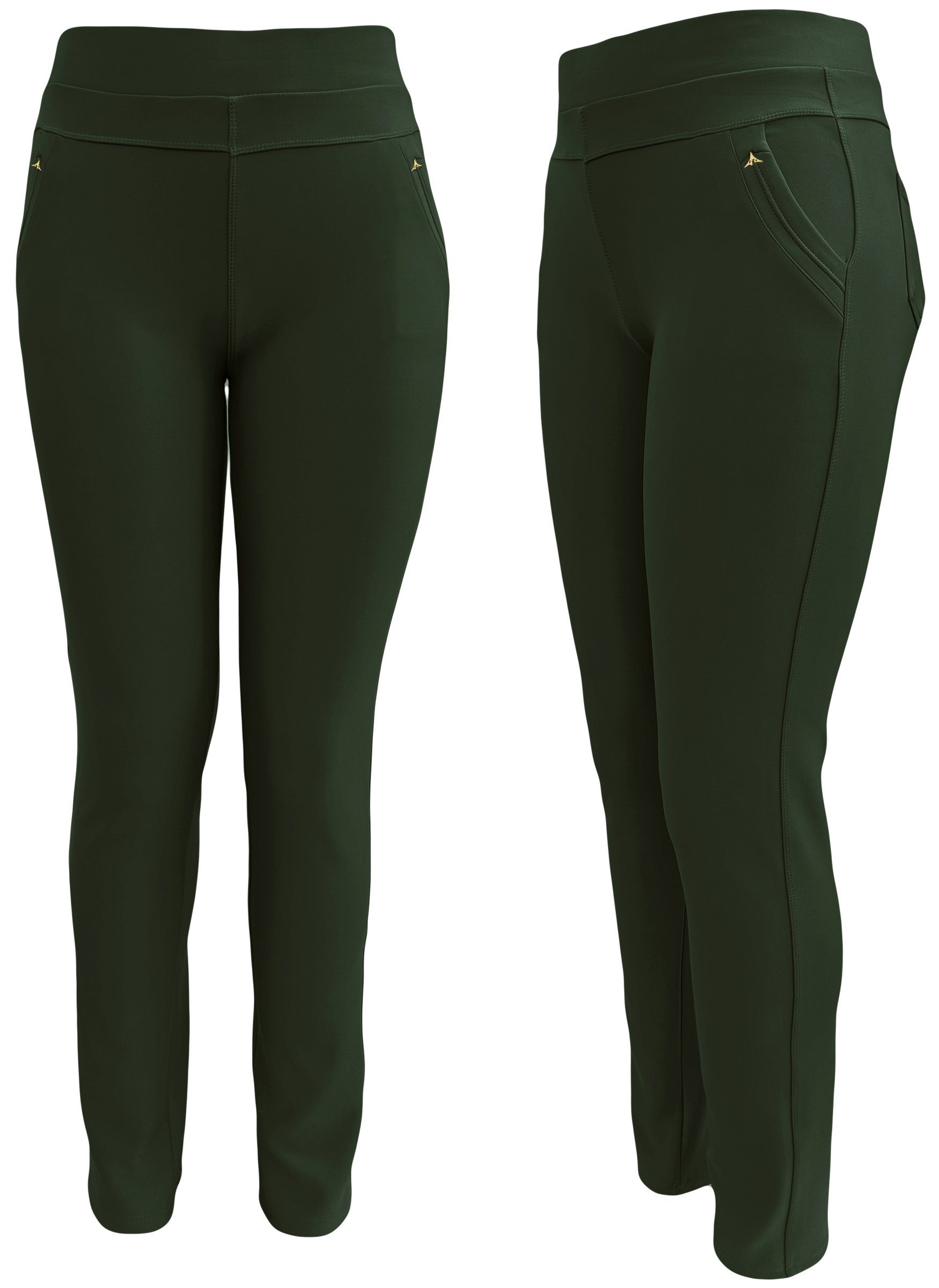 Damenmode Damen modernes in Basic Leggings angenehme erhältlich, oder (1-tlg) Haus- auch Freizeithose Aurela großen Komfortbund Größen mit Classic Olivgrün Schlupfhose Design,