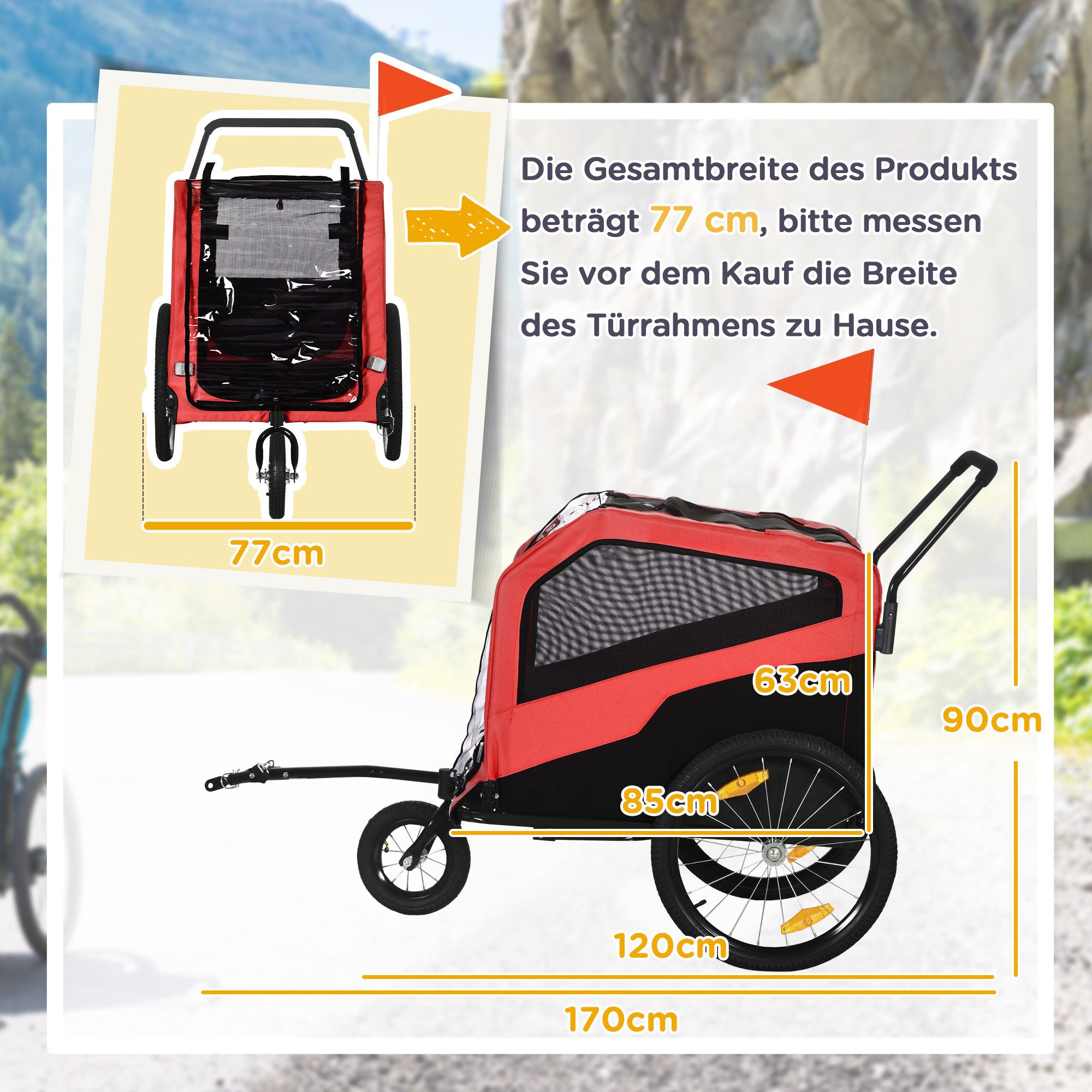 PawHut Fahrradhundeanhänger 2-in-1 Hundeanhänger, Hundewagen mit Reflektoren, max. 30 kg, Hundewagen mit Reflektoren