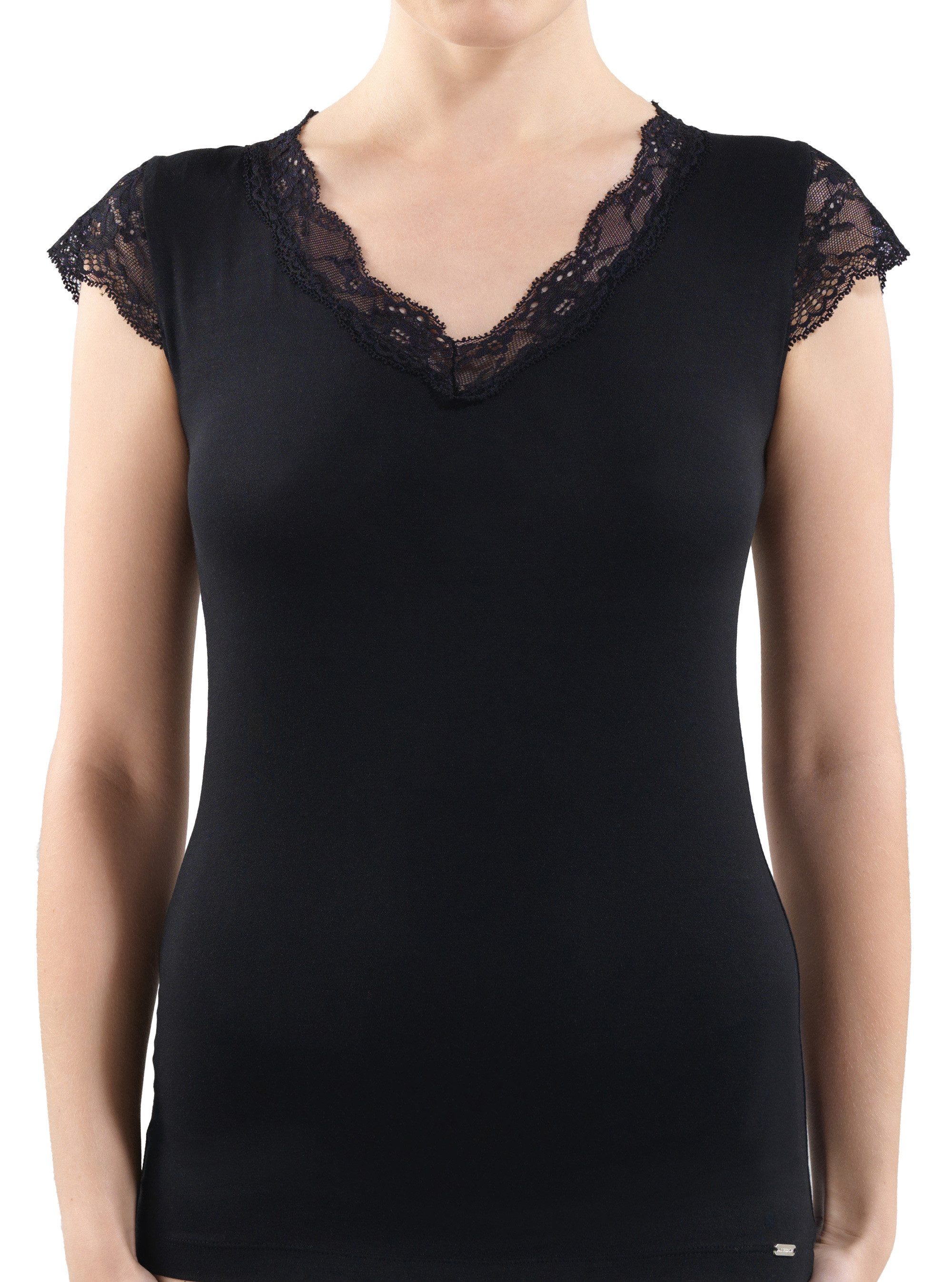 Tanktop Damen Modal Elastan T-Shirt 1348 - Schwarz
