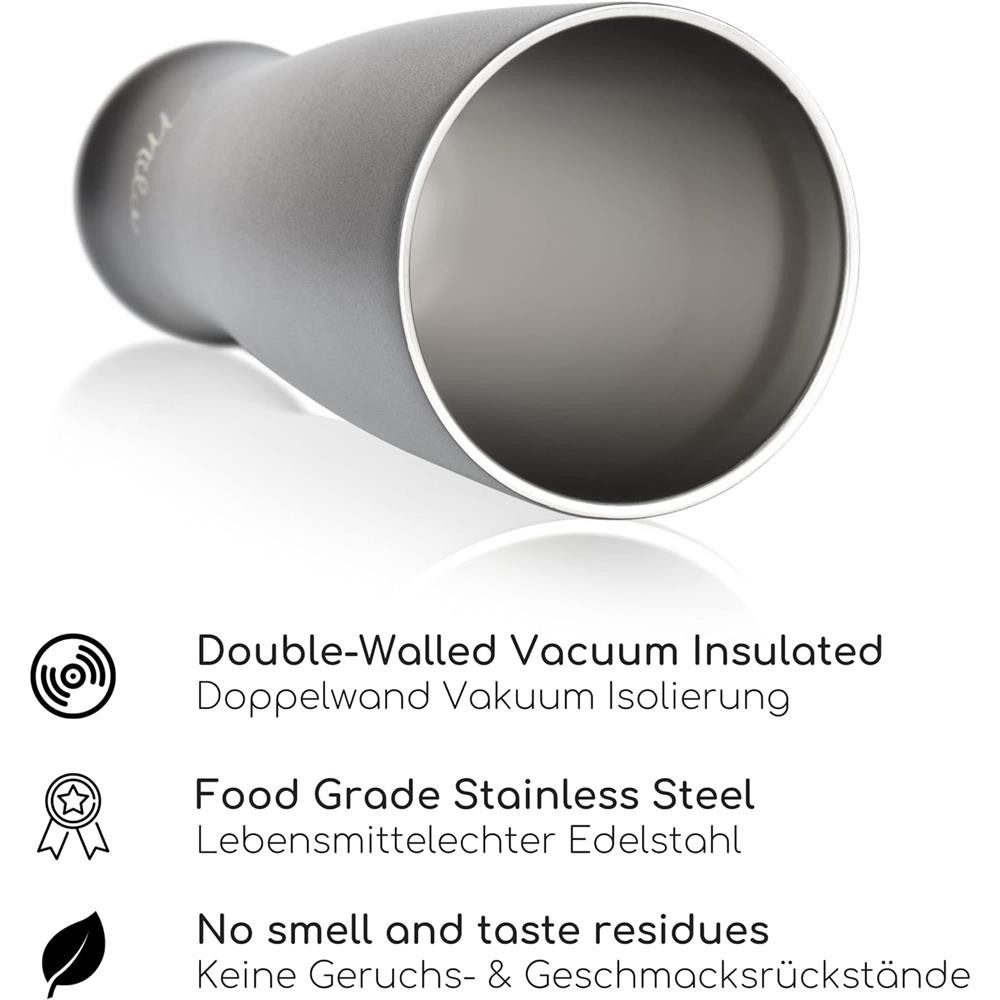 Milu Bierglas Weizenbierglas mit Deckel, 500 ml, Spülmaschinenfest, Edelstahl, isoliert, schwarz