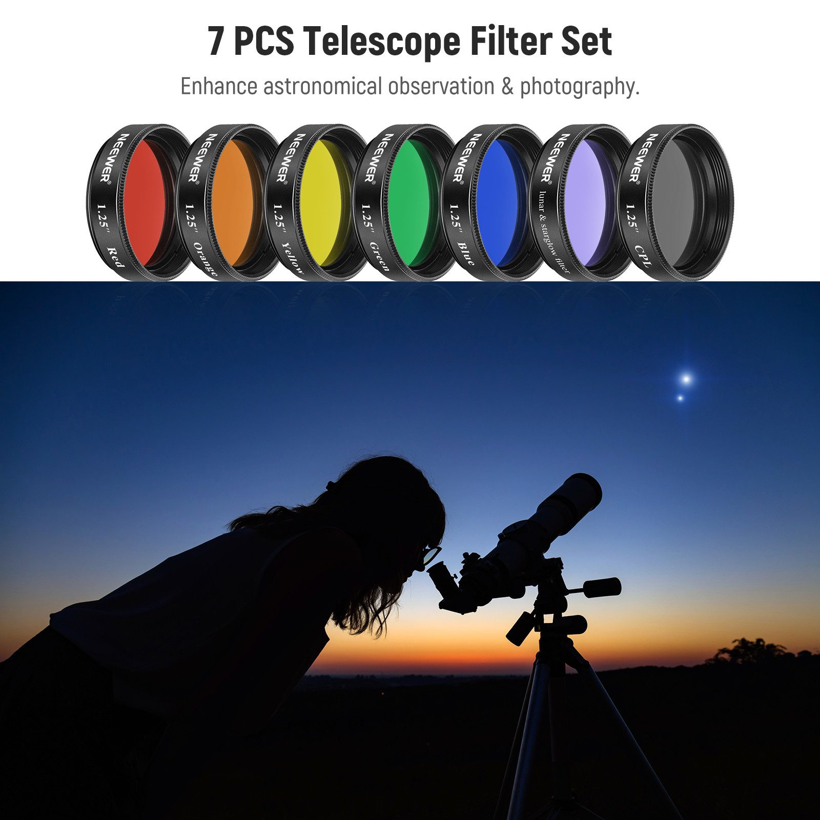 Neewer Filter-Set, 3,17 cm, Teleskop Mond, CPL Filter, Filter in 5 Farben Foto-Filter-Sets (rot, orange, gelb, grün, blau 5 Farben Filter)