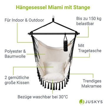 Juskys Hängesessel Miami, Makramee, bis 150 kg belastbar, 2 große Kissen, Tasche