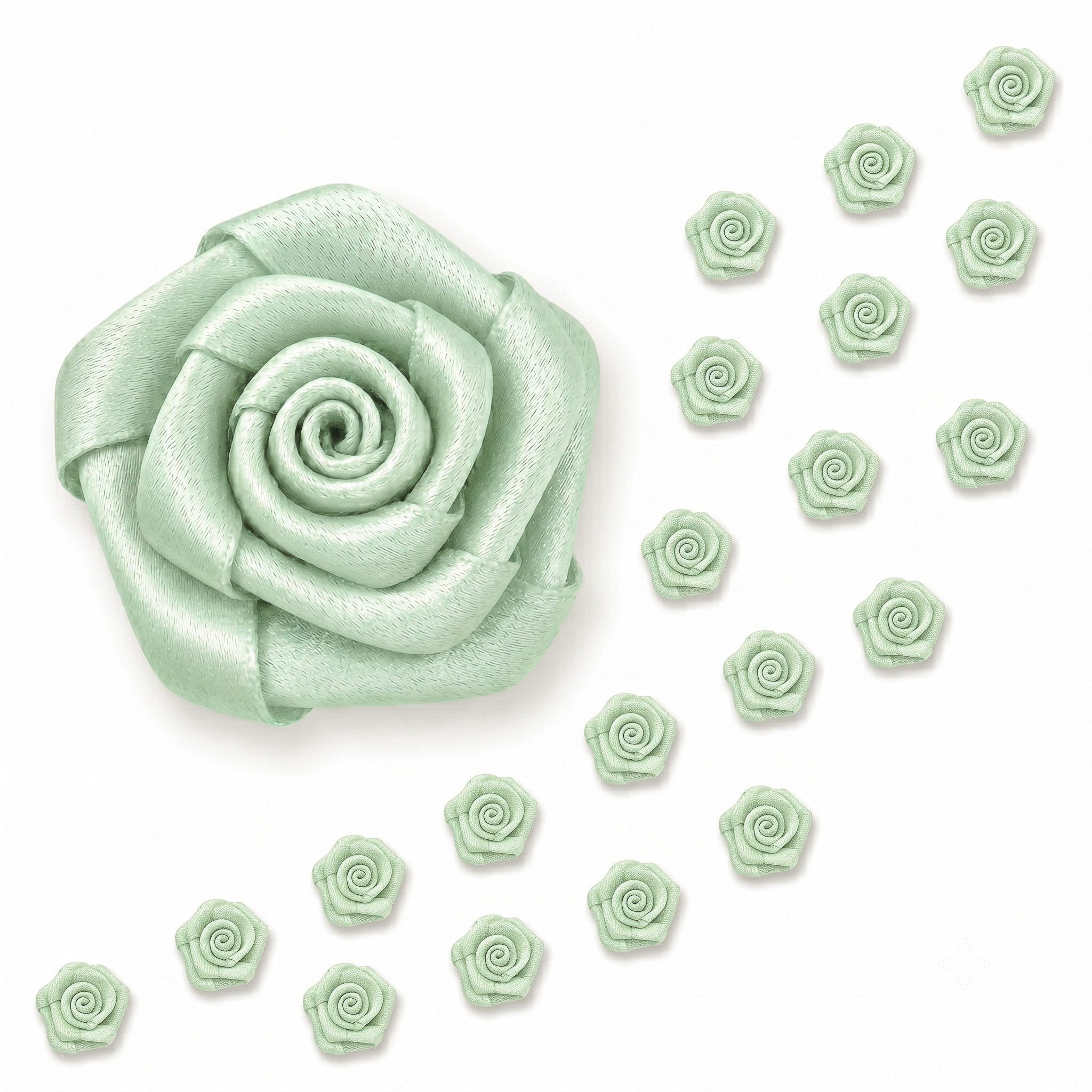 Creativery Streudeko, Satinrosen 15mm Rosenköpfe zum Basteln & Aufnähen 20 Stück Mint
